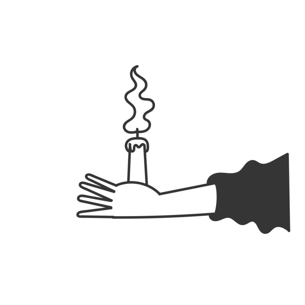 a hand holding a lit candle in the hand person vector