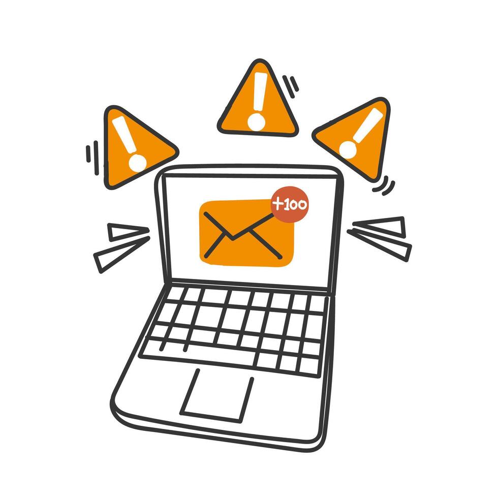 an illustration of a laptop with email spam and other icons vector
