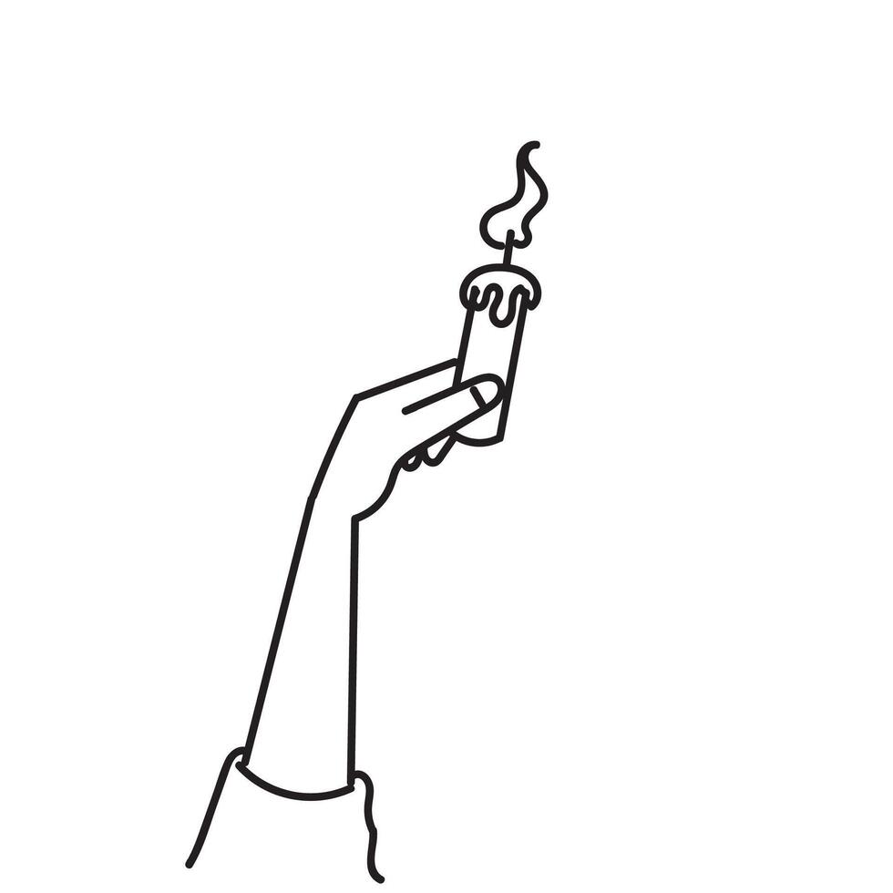 hand holding a lit candle illustration vector