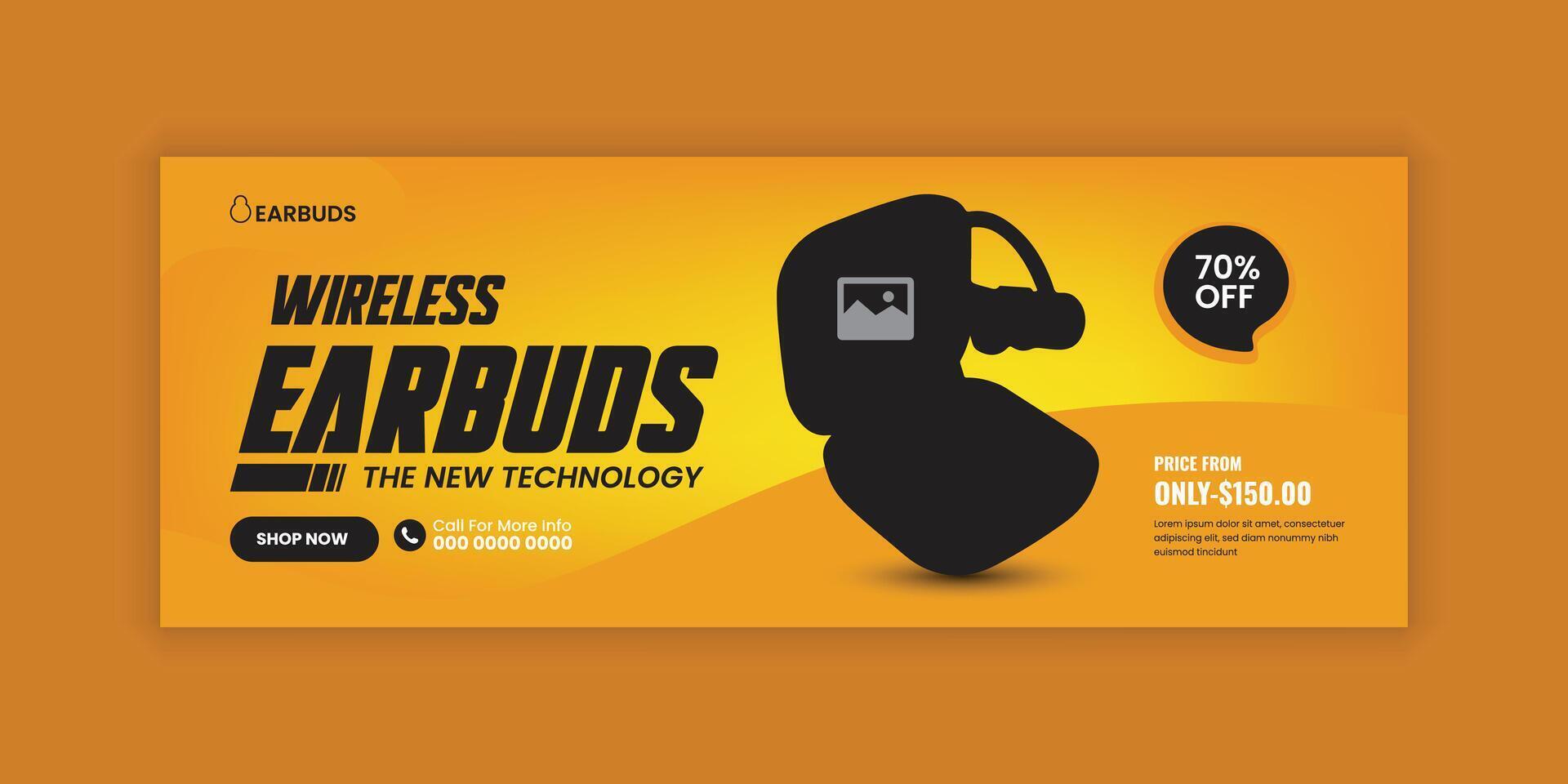 Modern and stylish Earbuds Cyber Monday social media cover banner design template vector