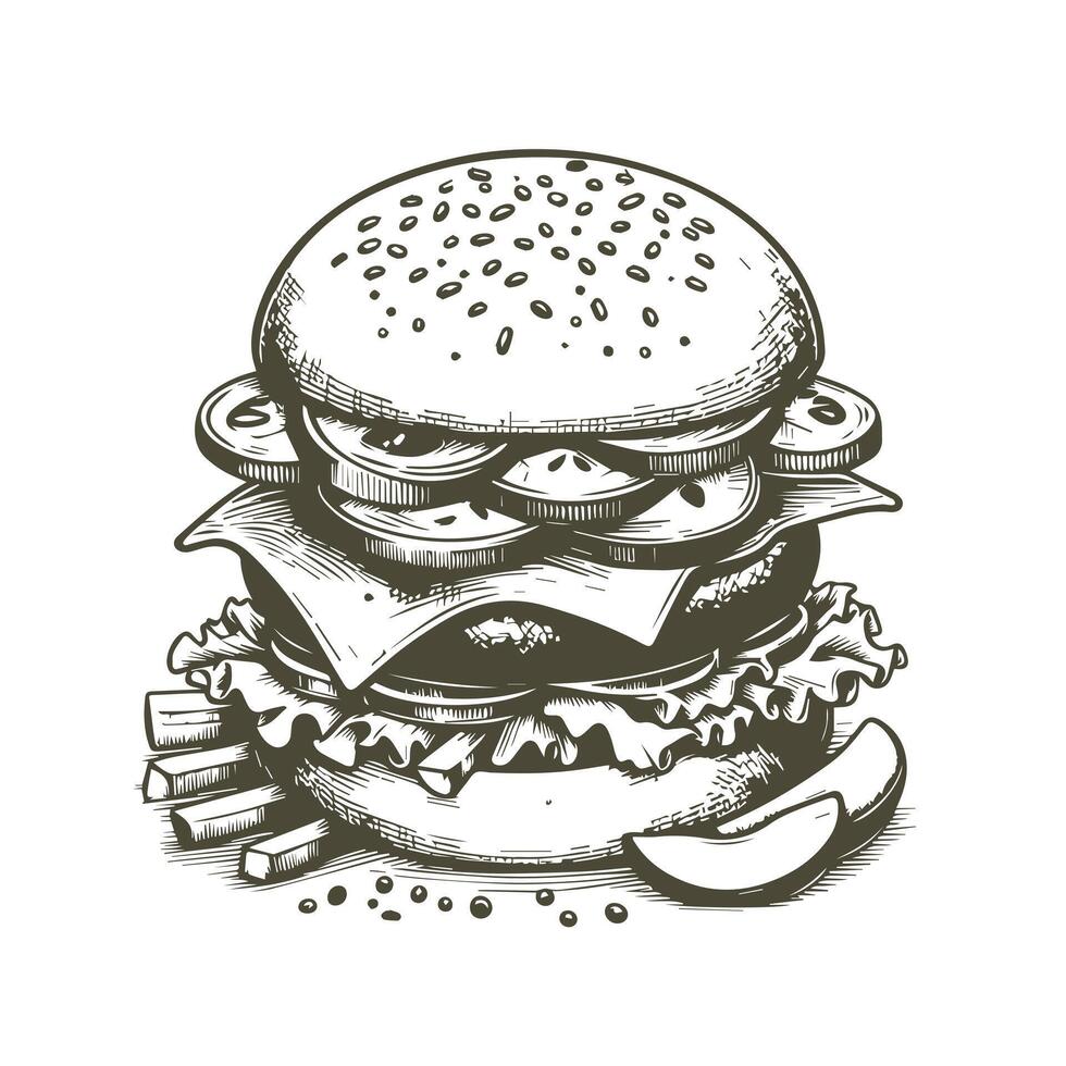 Hand drawn Burger illustration fast food vector