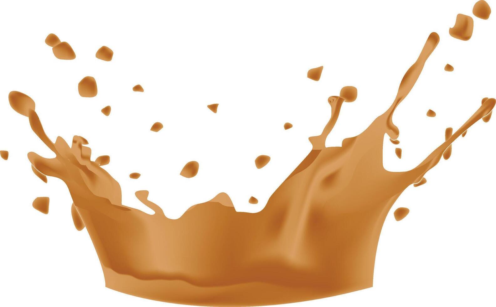 Splash of brown liquid chocolate with drops . vector