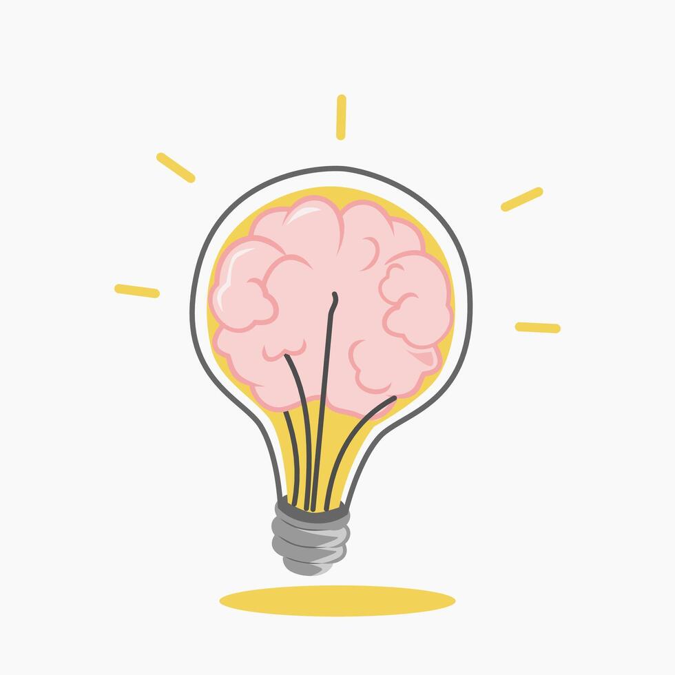 Illustration of Brain Inside Light Bulb with Idea Glow vector