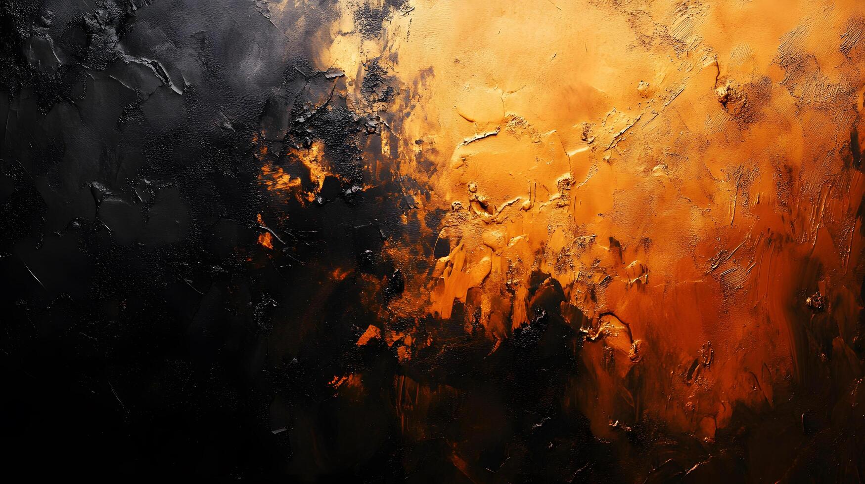 A black and orange abstract painting with a lot of texture photo