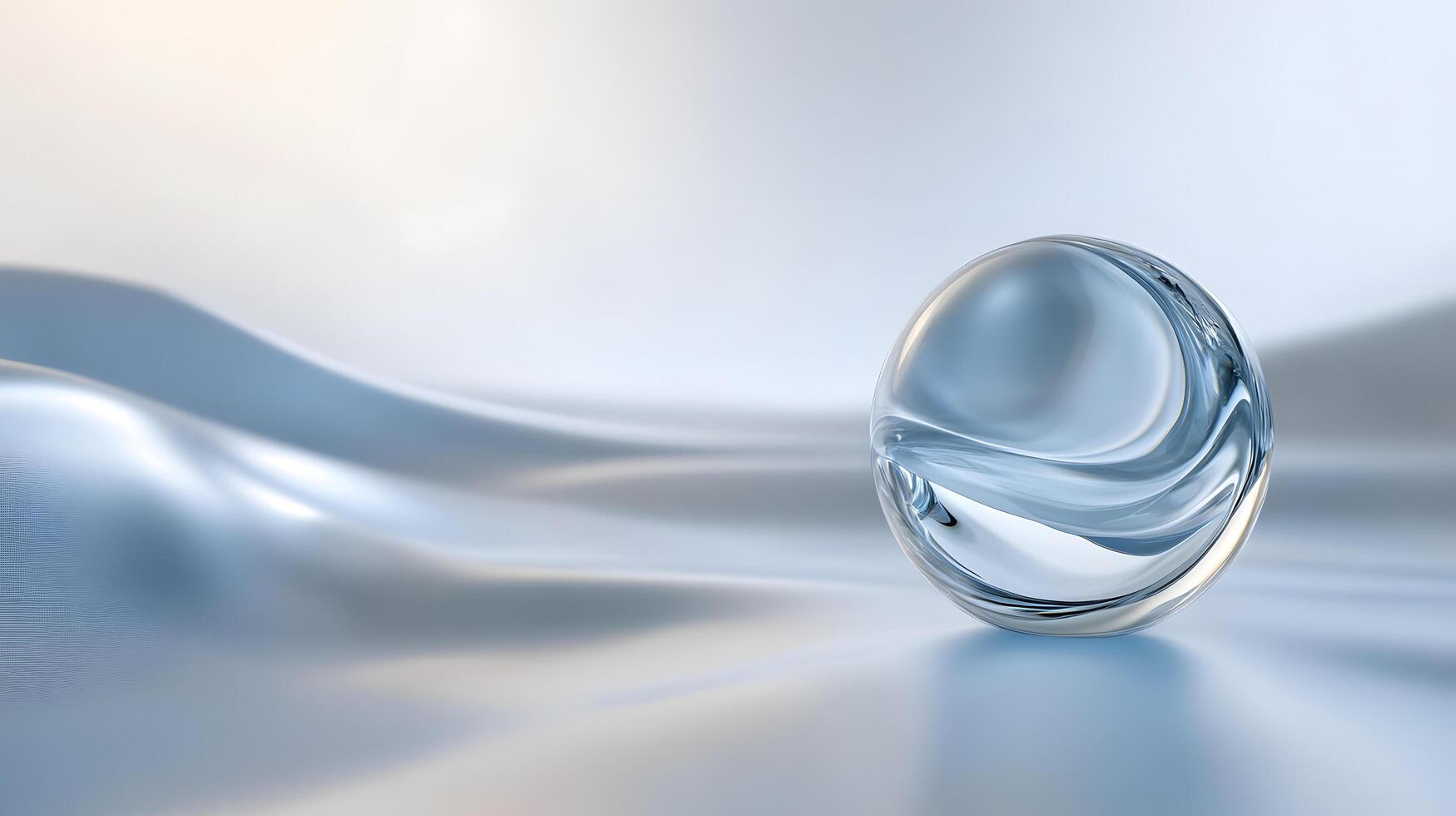 A clear sphere sits on a white background photo