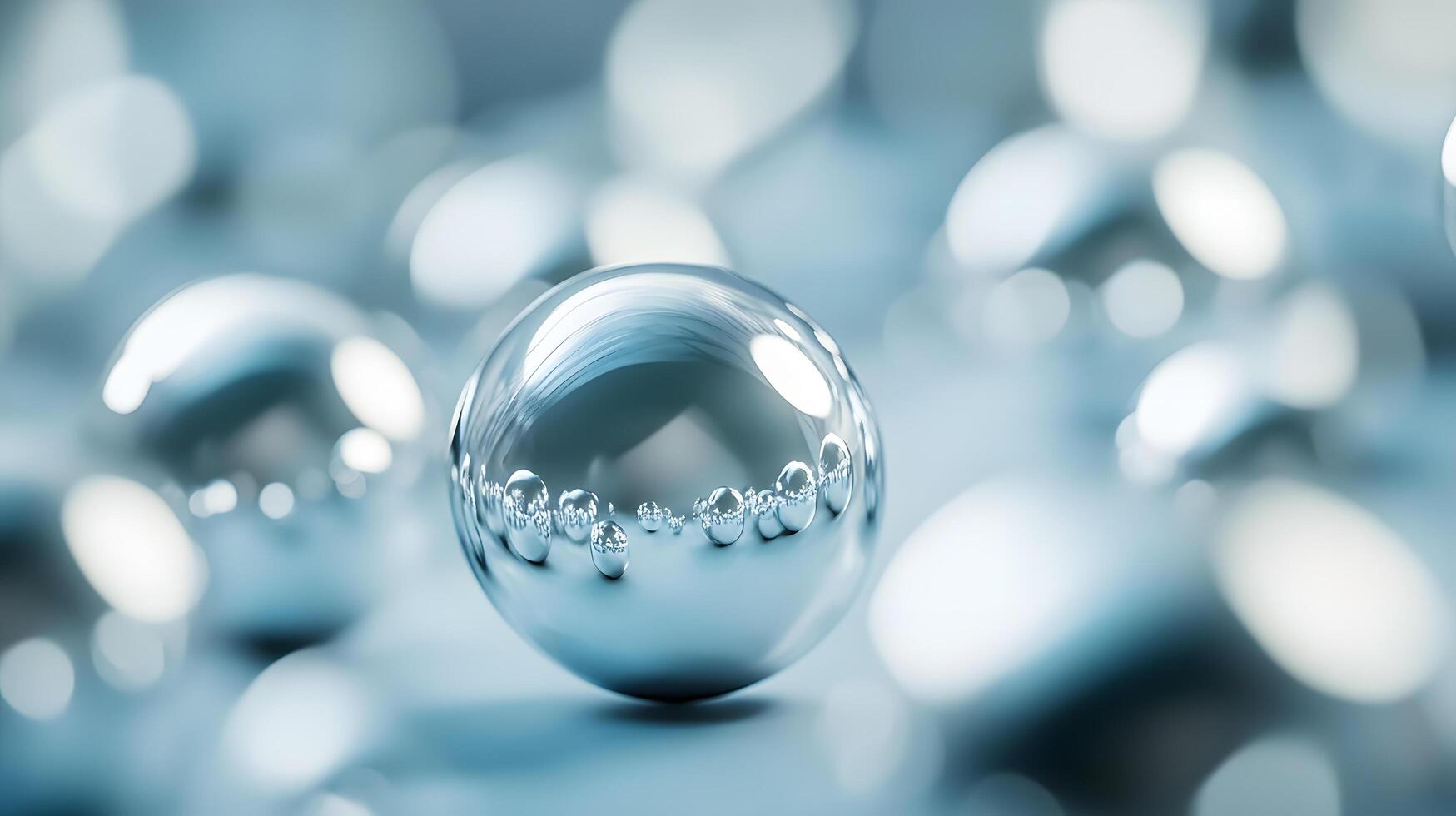A silver ball is surrounded by other silver balls photo