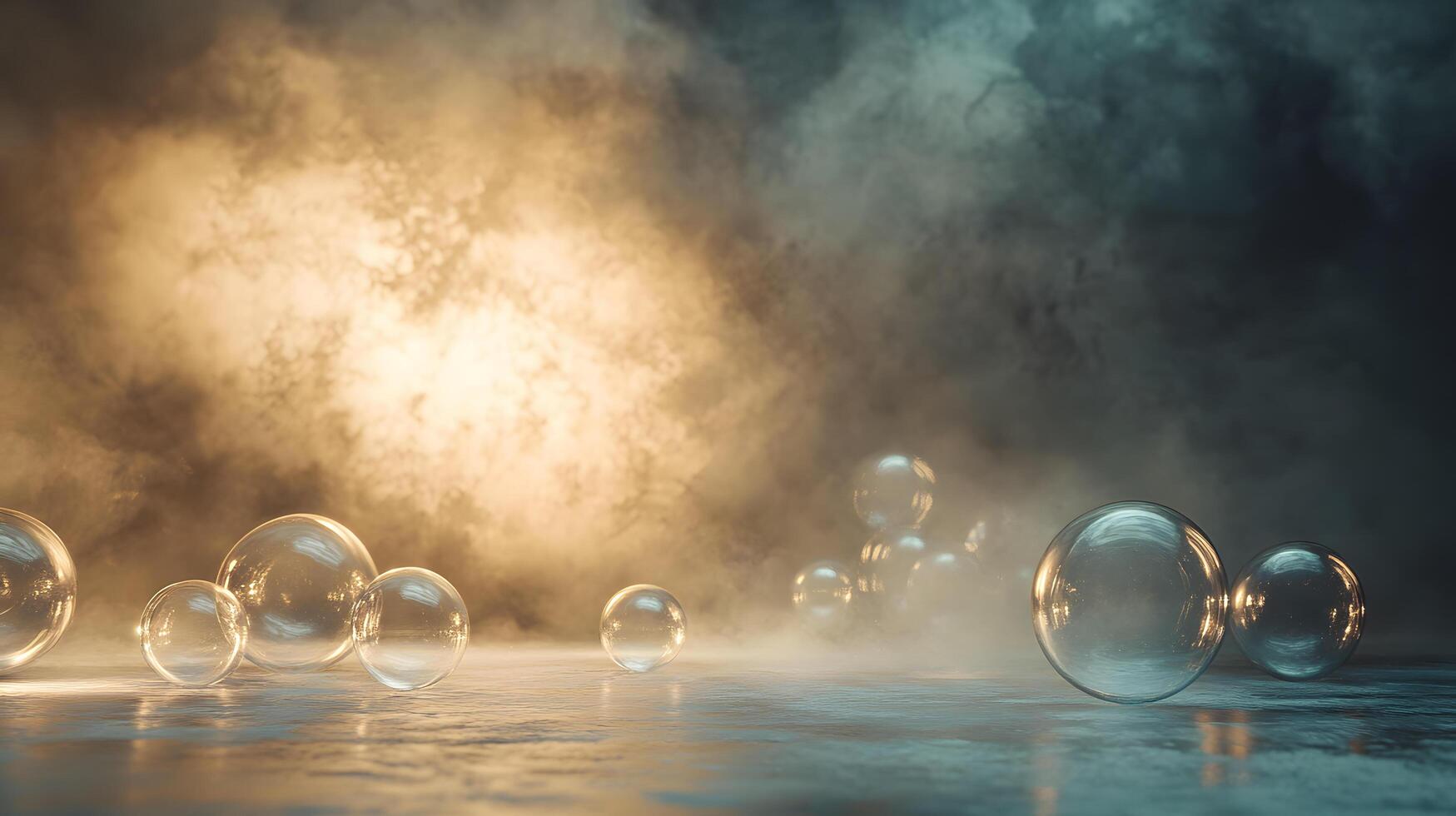 A blurry image of a room with a lot of smoke and a few large bubbles photo