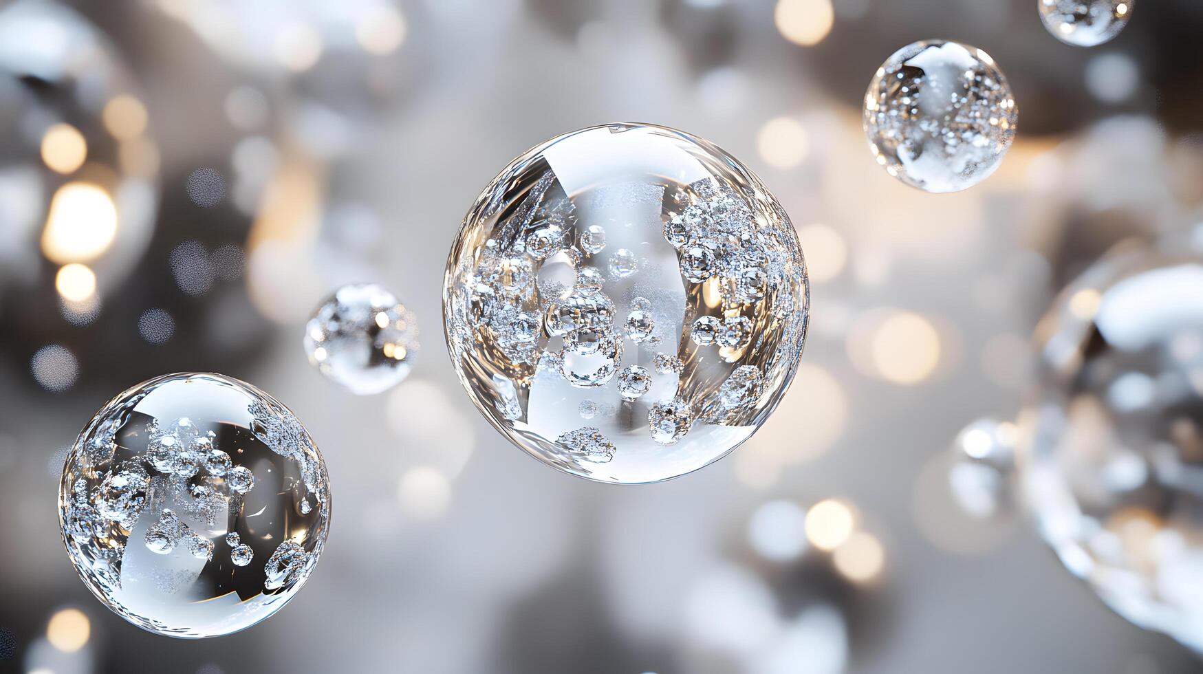 A series of shiny, clear spheres that appear to be floating in the air photo