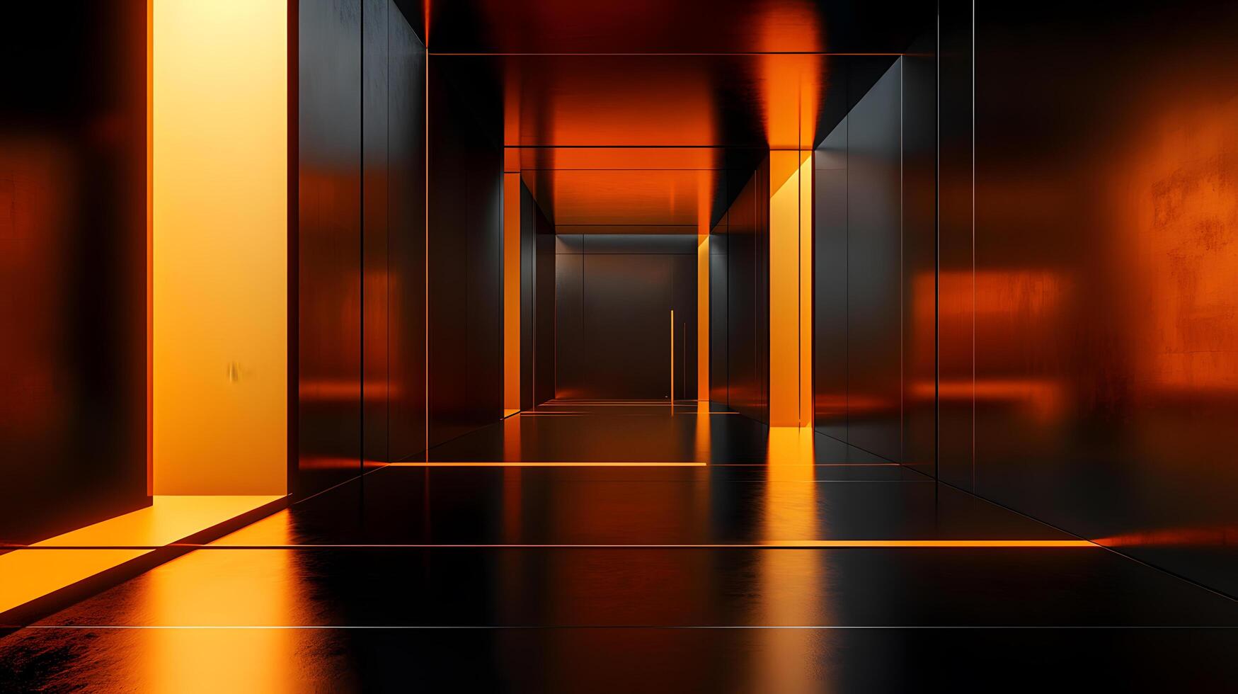 A dark hallway with a light shining through a window photo