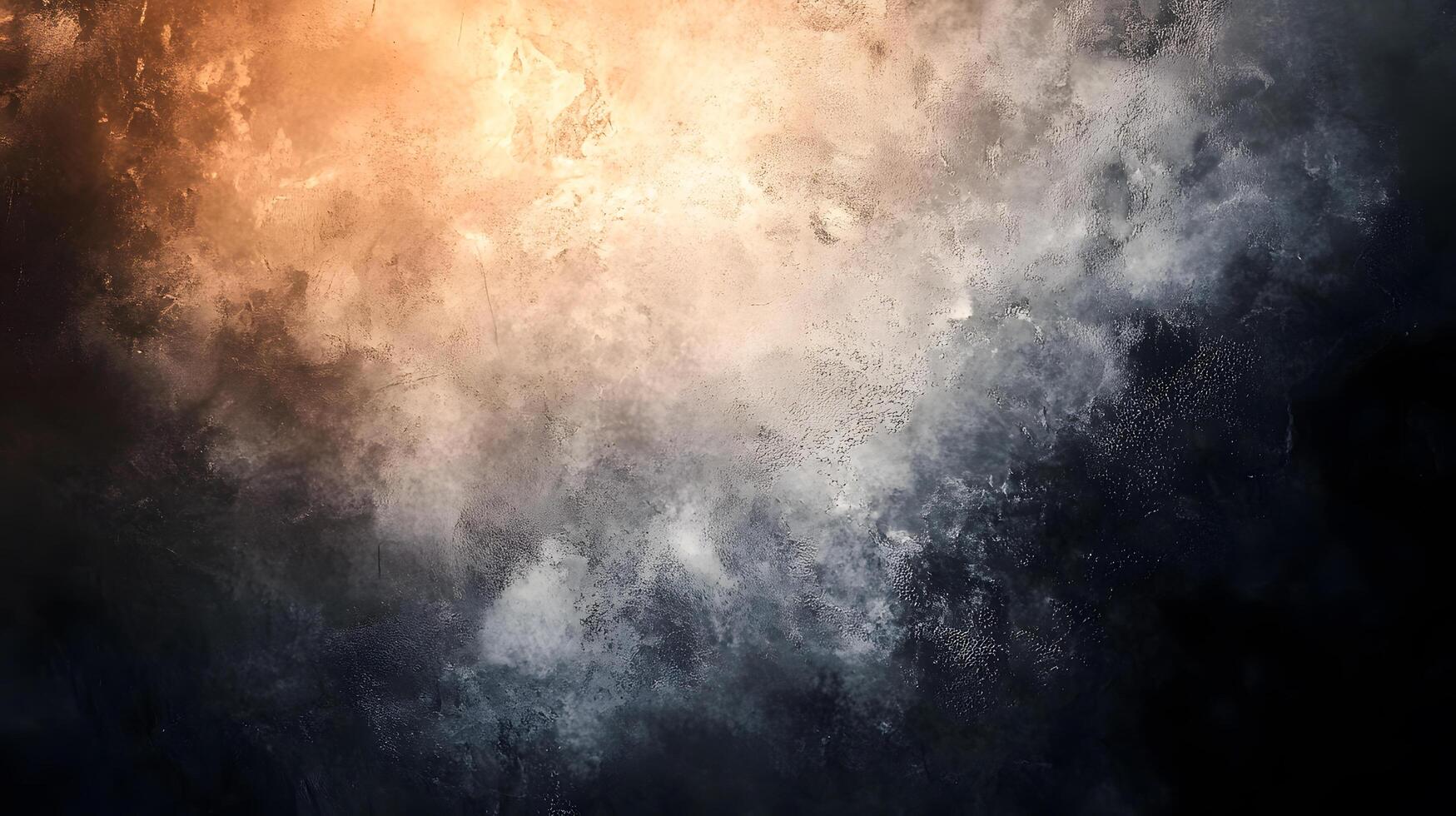 A blurry, dark and orange background with a white and blue sky photo