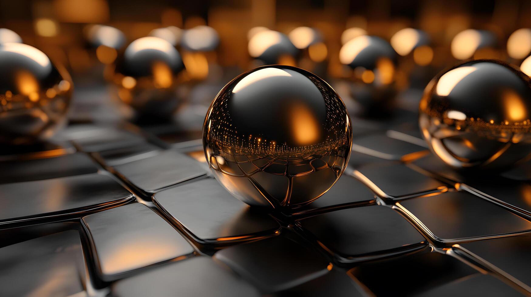 A close up of a bunch of shiny gold balls on a black background photo