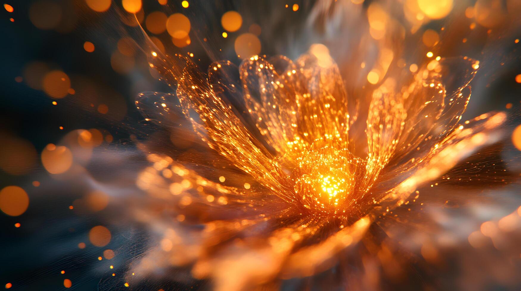 A flower with a bright orange center surrounded by a blurry background photo