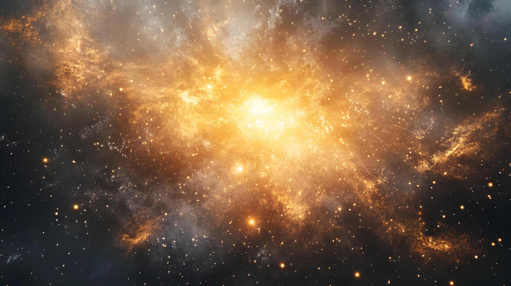 A bright yellow star surrounded by a cloud of dust and stars photo