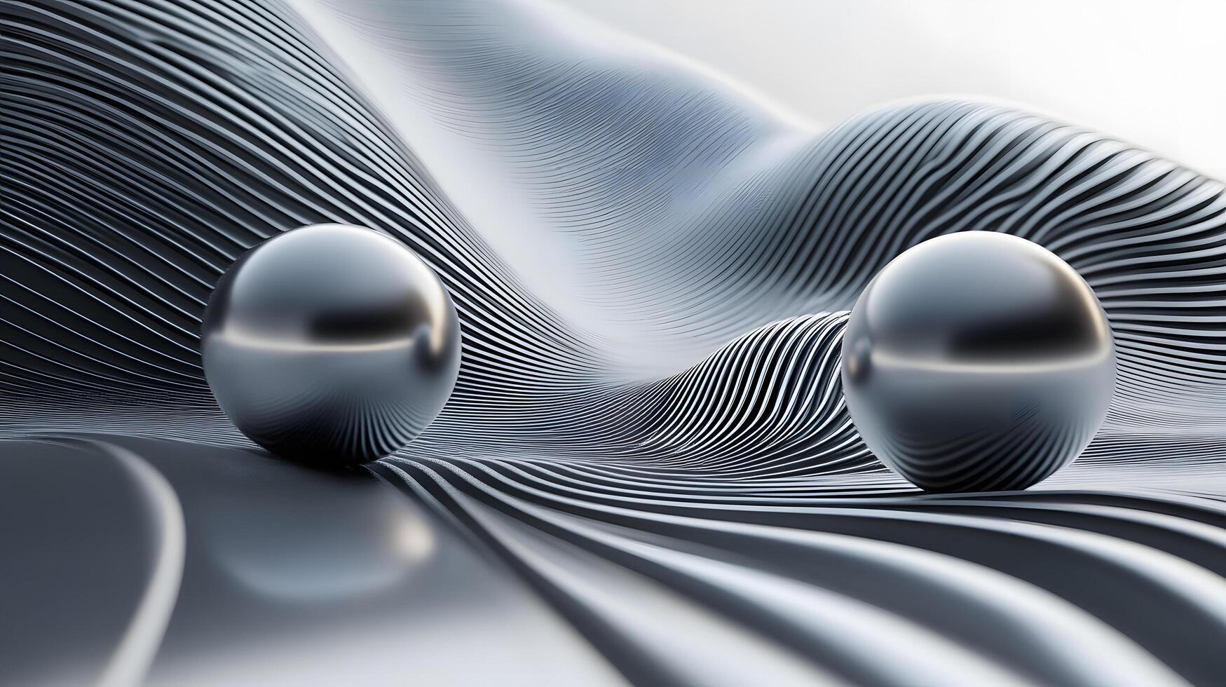 Two shiny silver spheres are floating on a wave of water photo