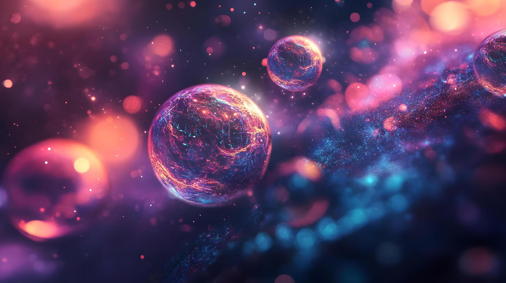 A colorful galaxy with many small, glowing orbs photo