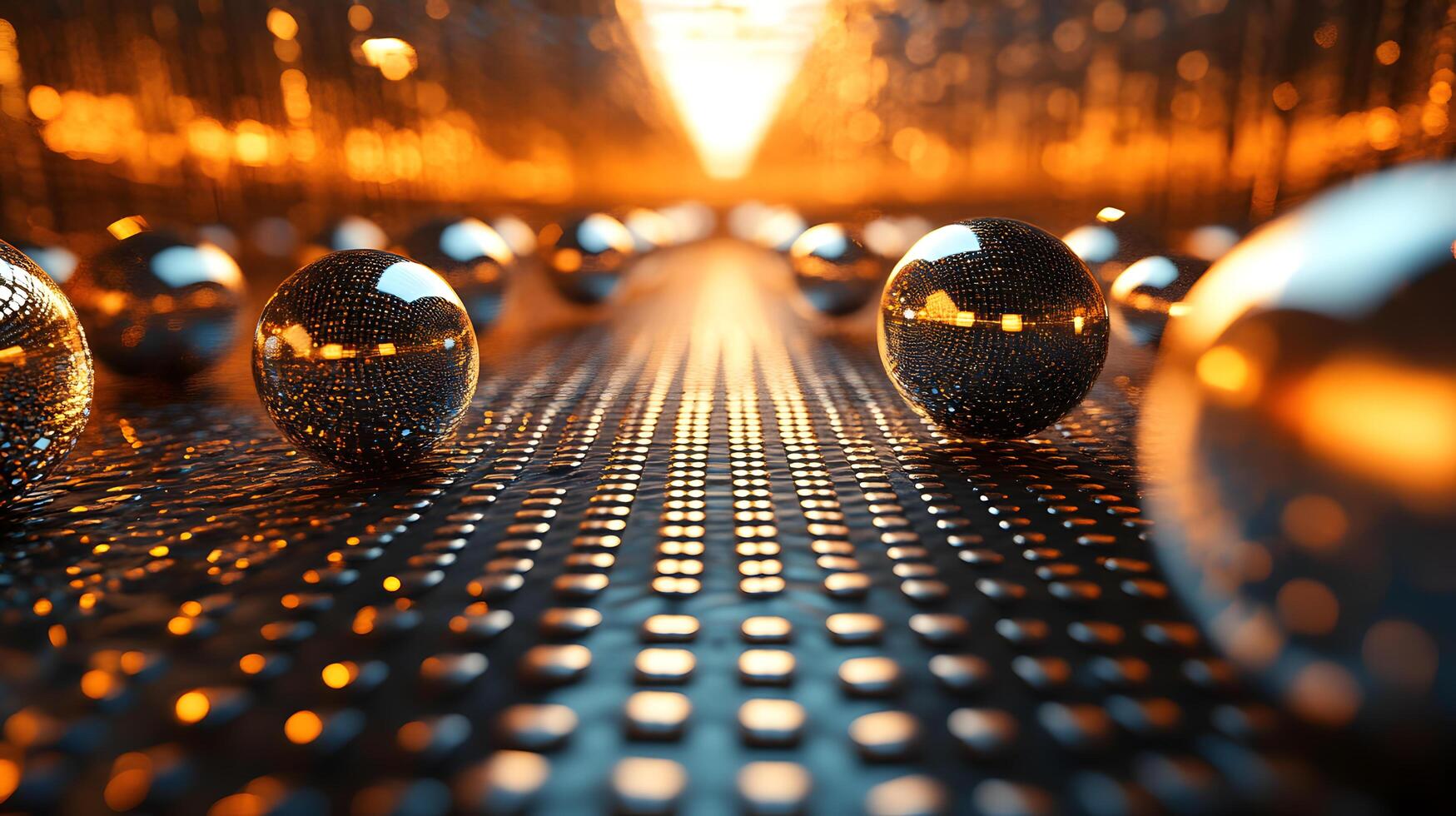 A close up of a bunch of shiny, metallic spheres photo