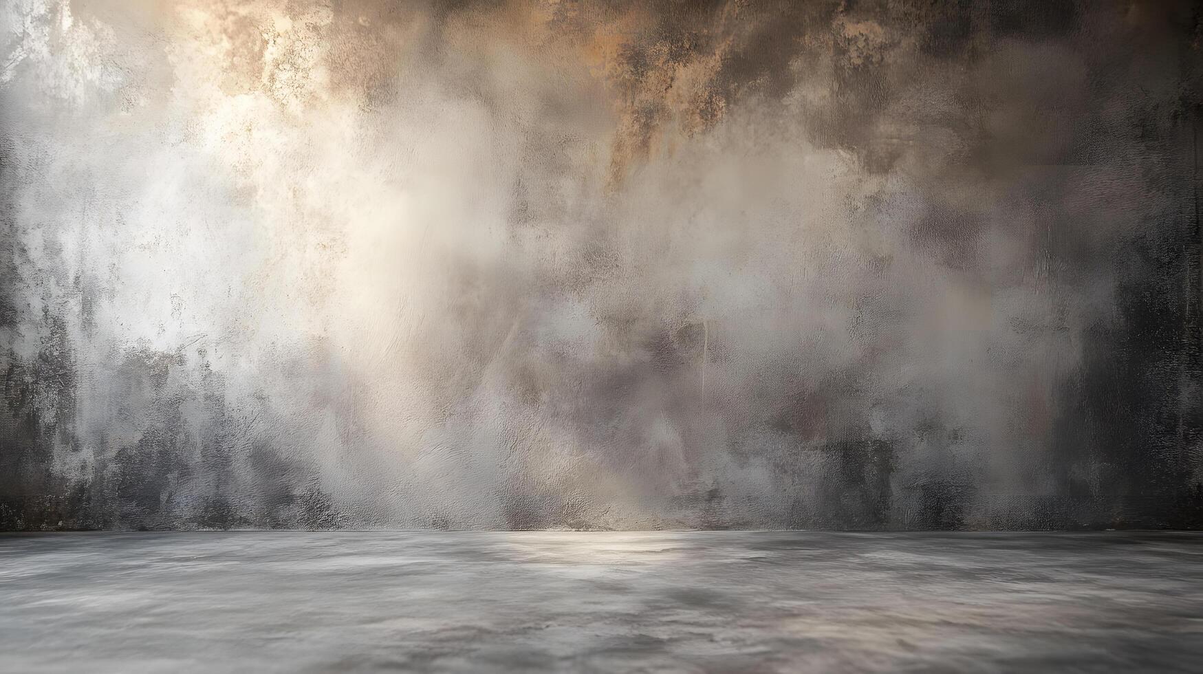 A large, empty room with a wall that is covered in a lot of paint splatters photo