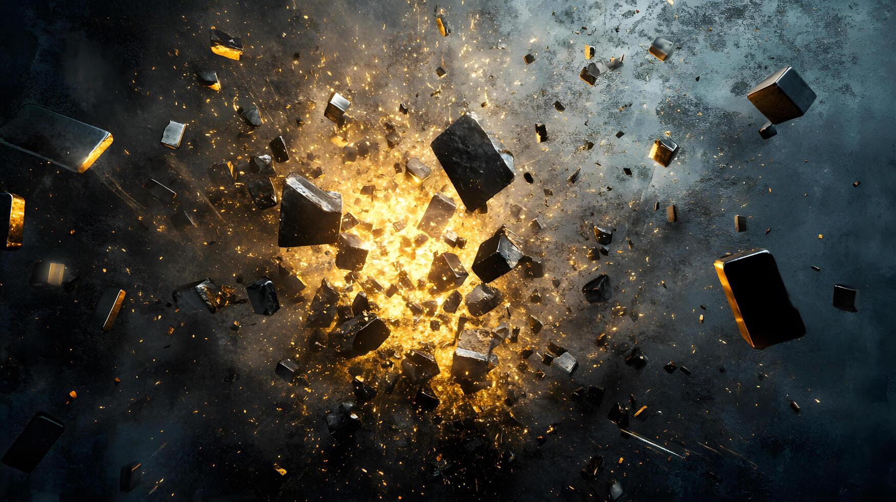 A large explosion with many pieces of debris flying everywhere photo