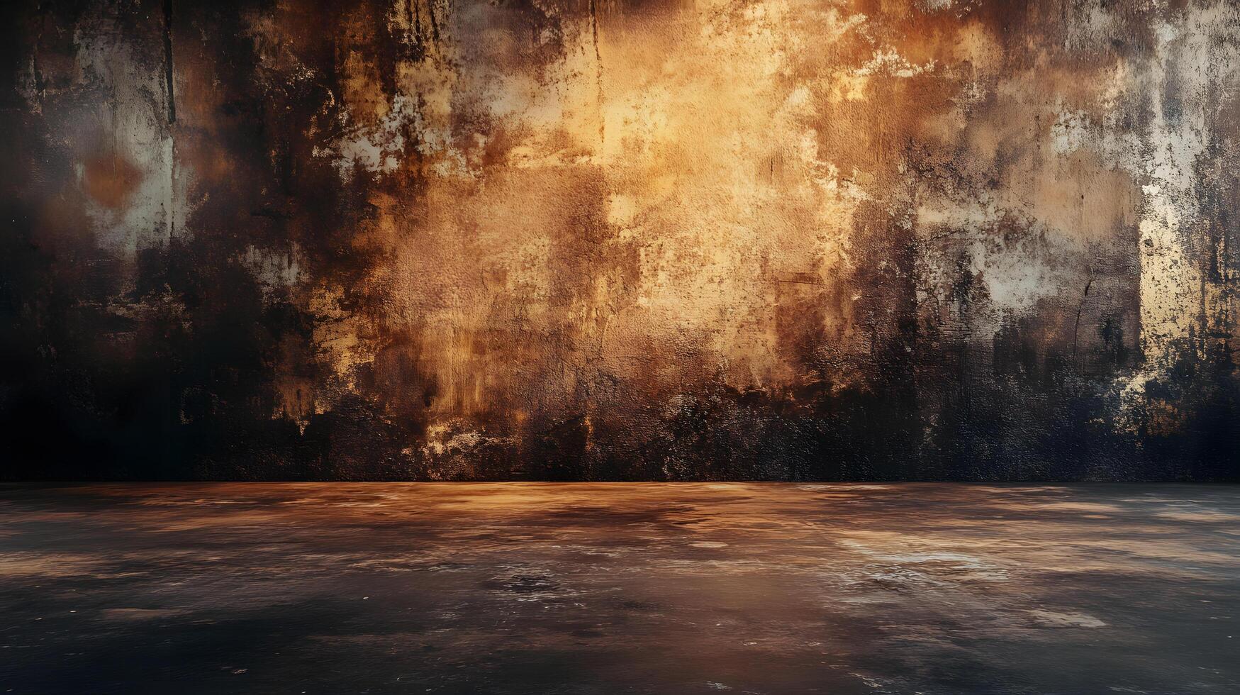 A large, empty room with a wall that is covered in graffiti photo