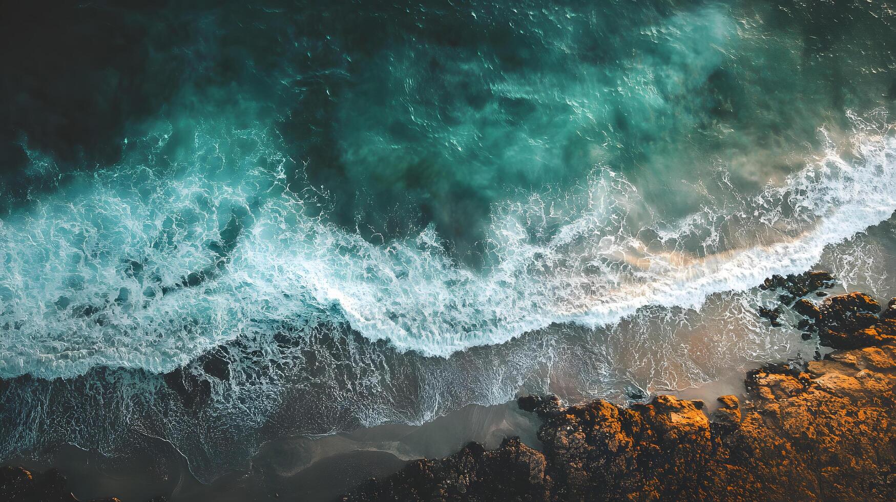 The ocean is calm and peaceful, with a gentle wave rolling in photo