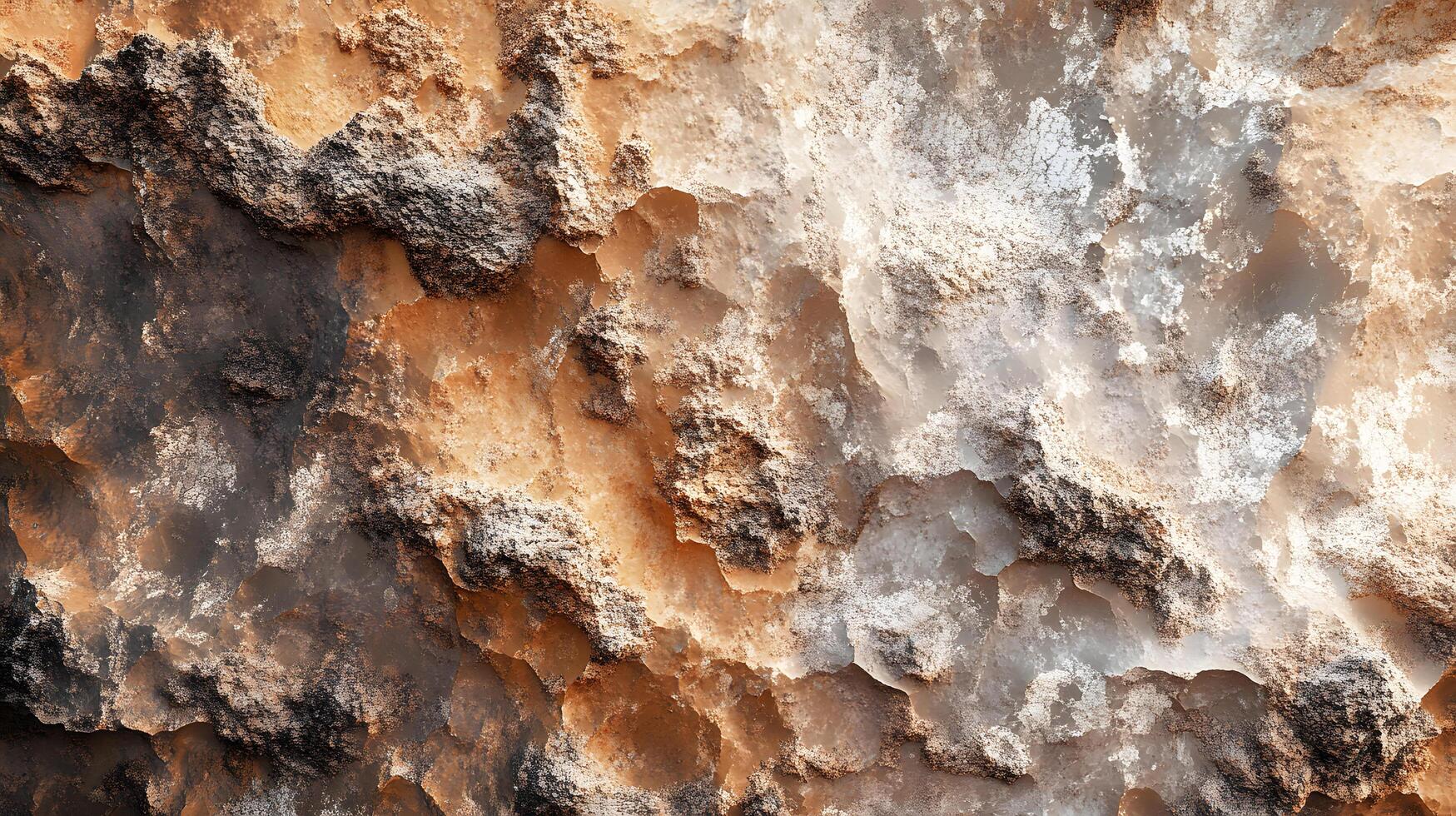 A rocky, textured surface with a mix of brown and white colors photo