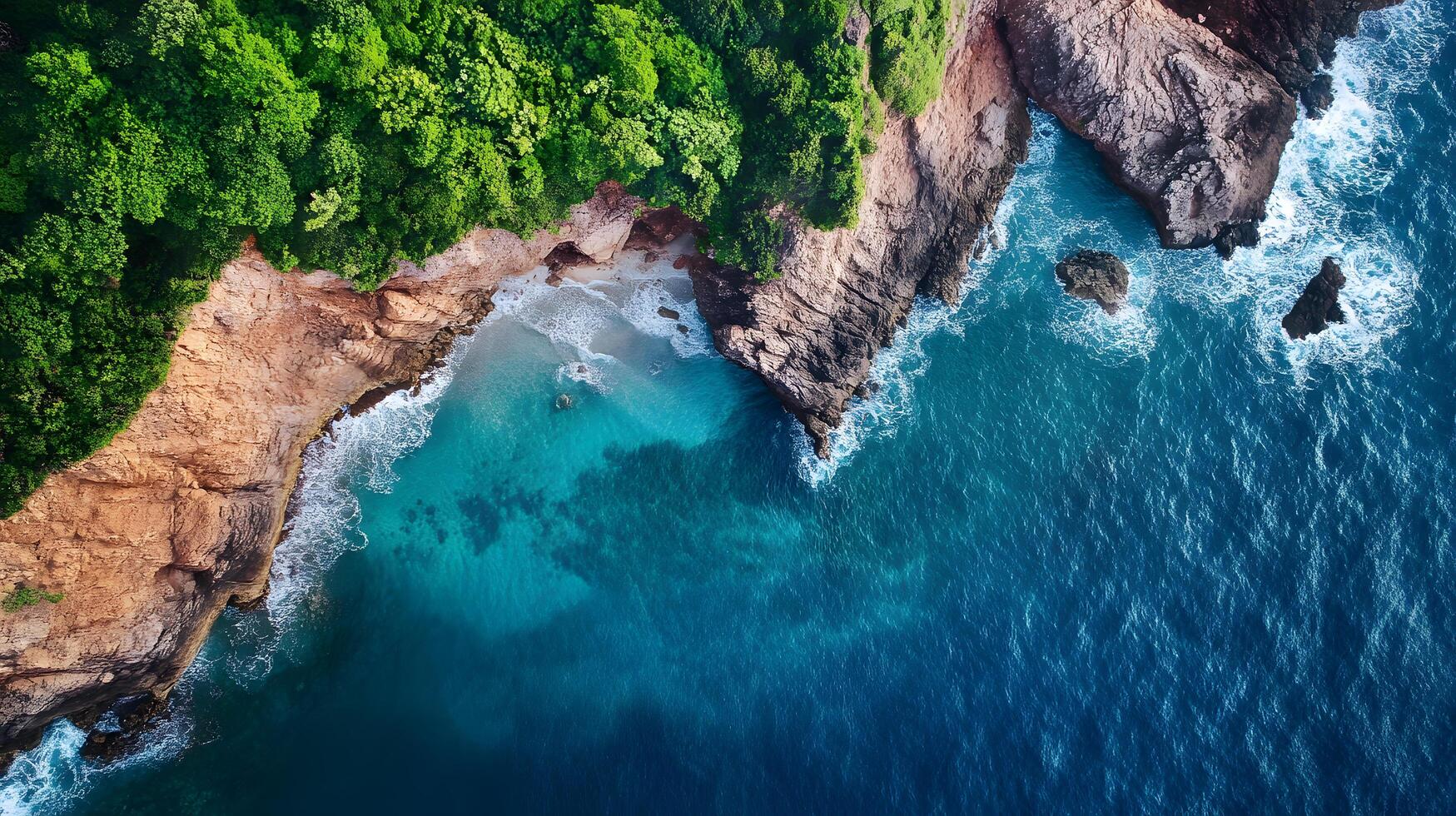 A beautiful blue ocean with a rocky shoreline photo