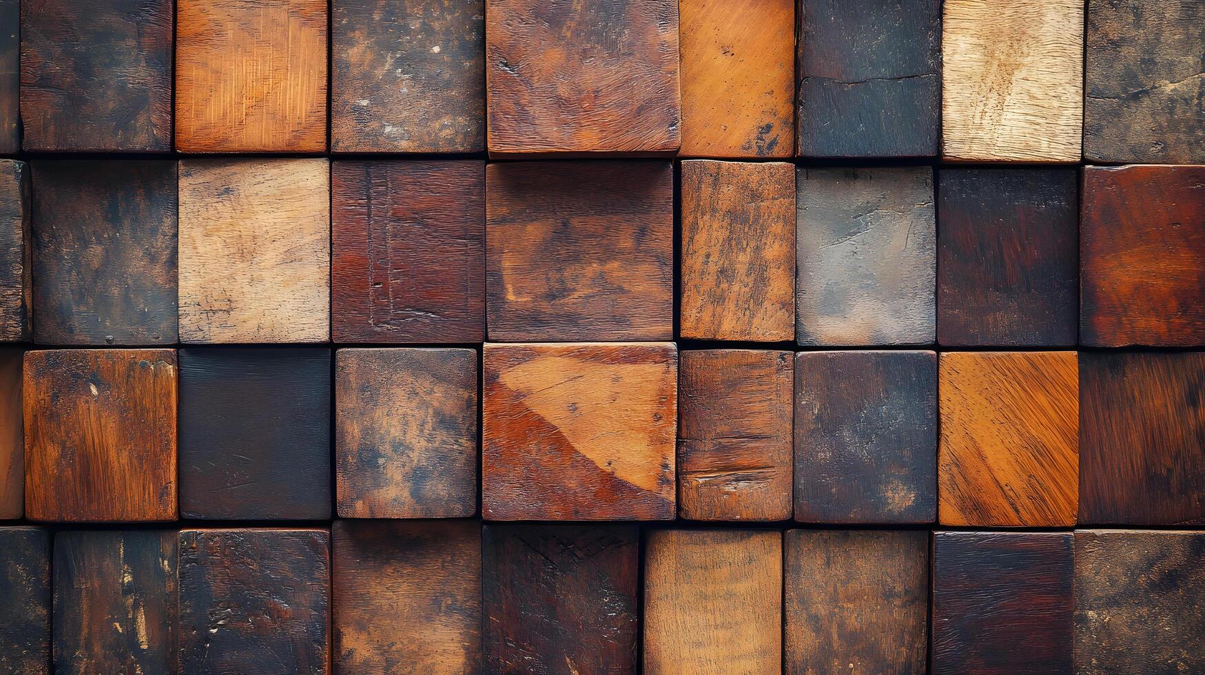 A wall made of wooden blocks in various sizes photo