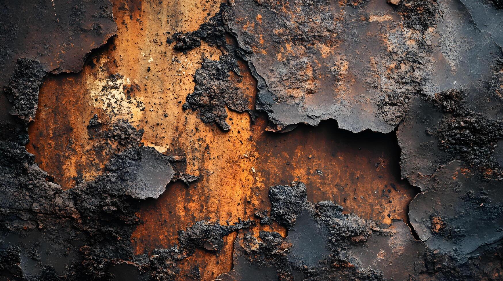 A black and orange rock with a hole in it photo