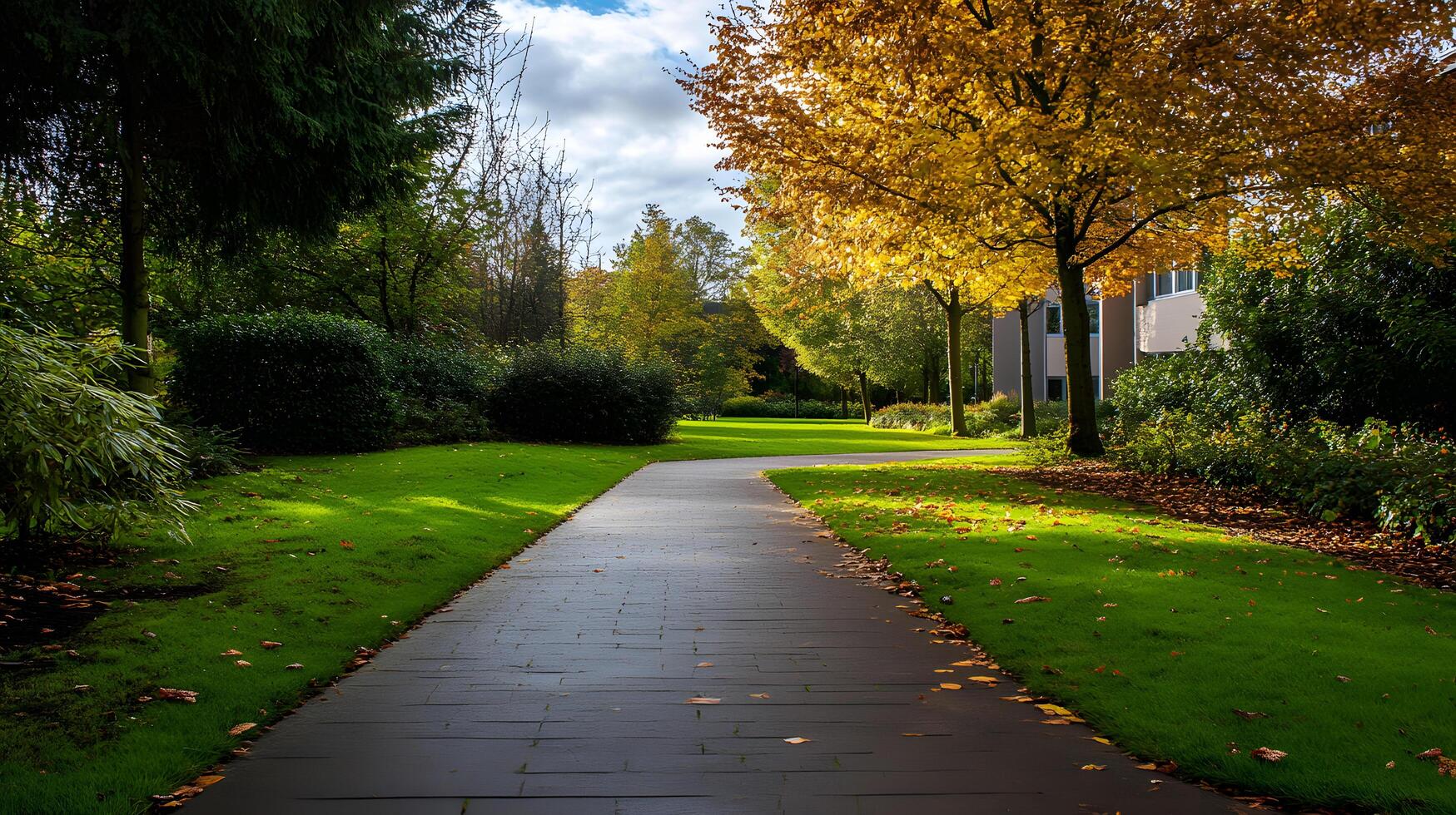 A path in a park with a tree in the middle photo