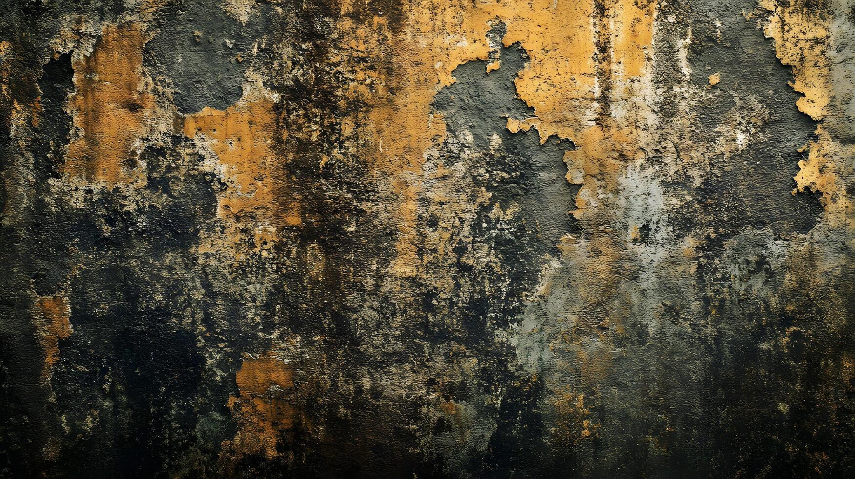 A wall with a lot of paint splatters and a few spots of gold photo