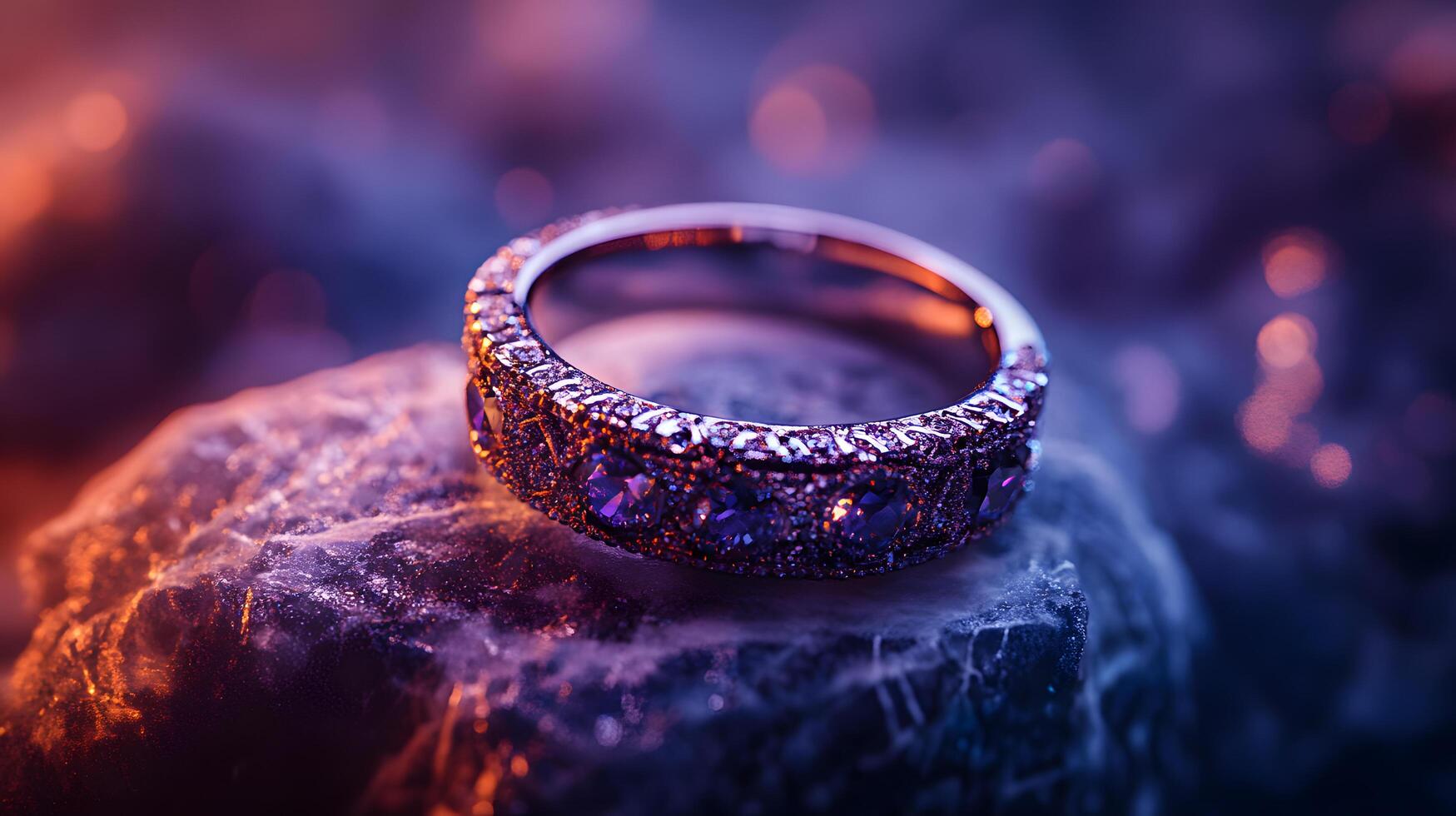 A ring with a stone on top of a rock photo