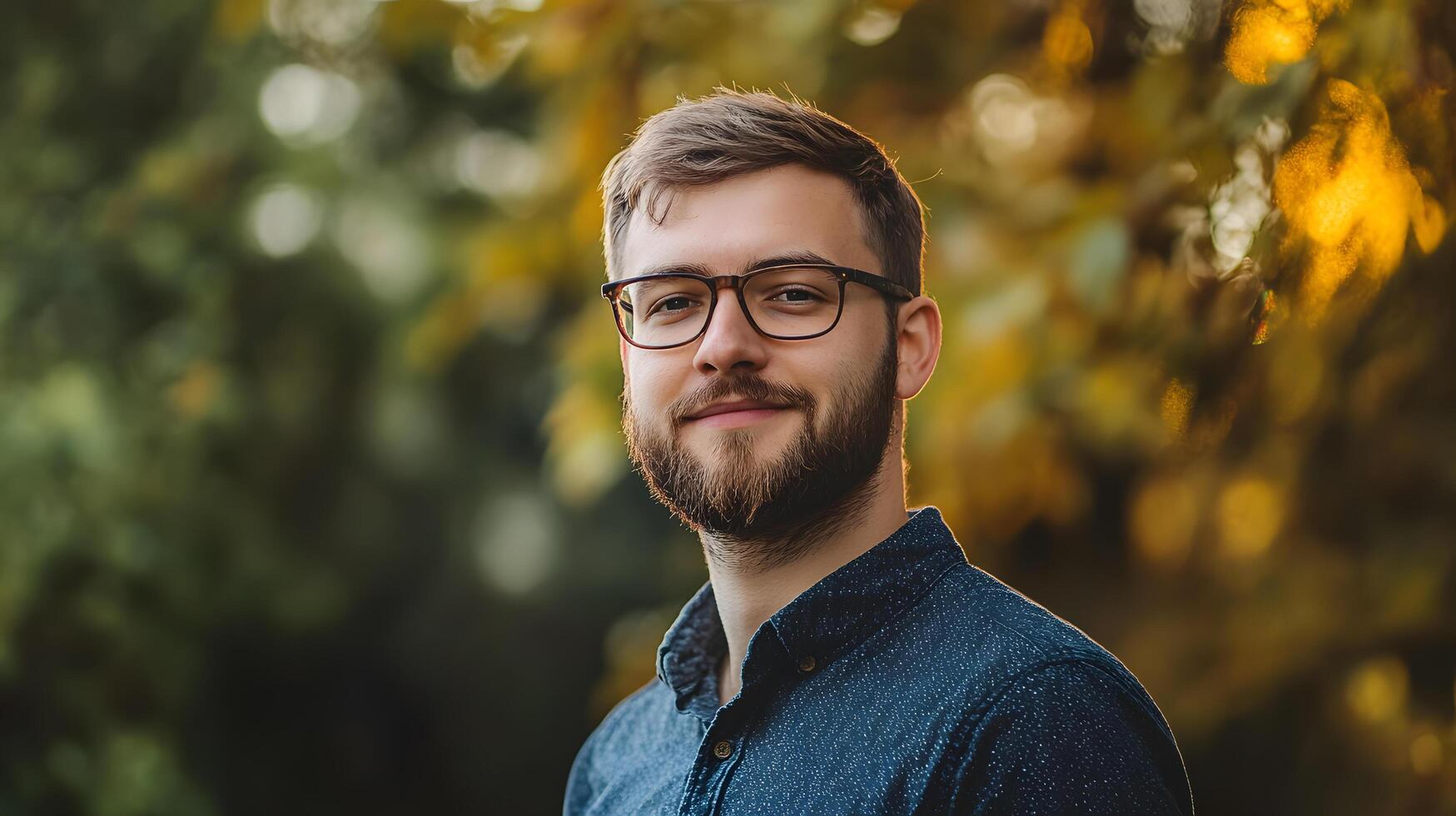 A man with glasses and a beard is smiling for the camera photo