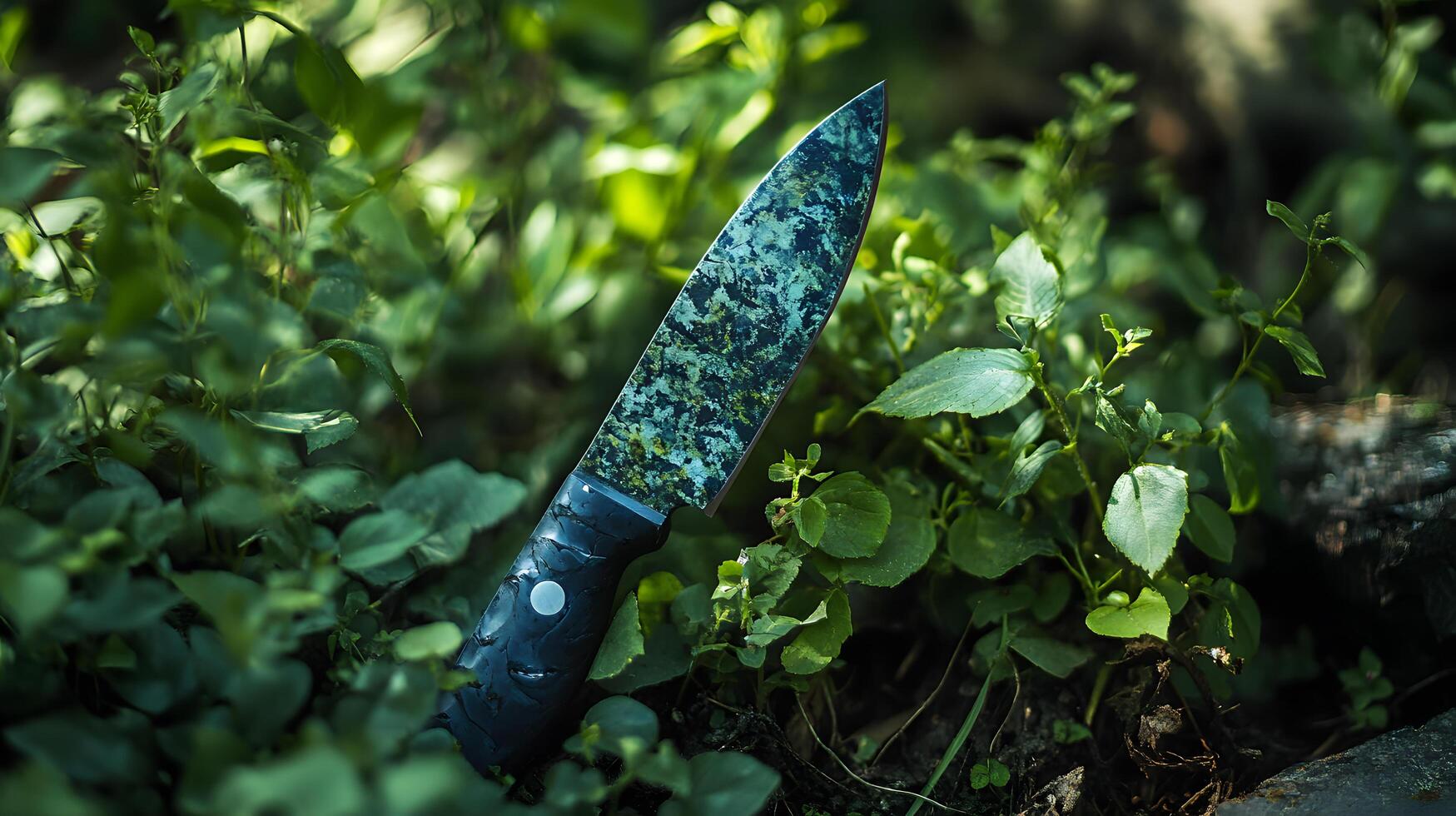 A knife is laying on the ground in a grassy area photo