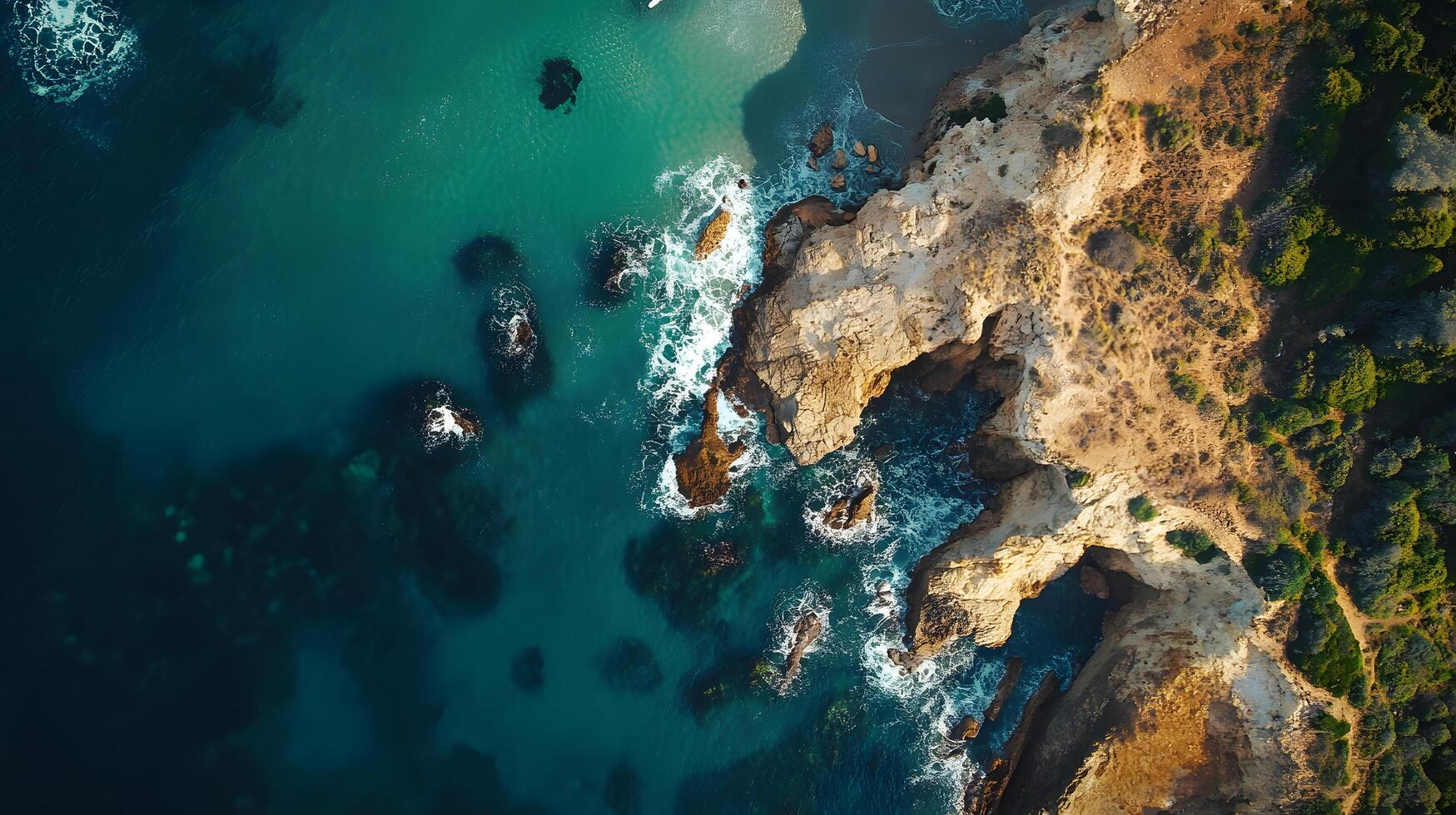 A beautiful ocean view with a rocky shoreline photo