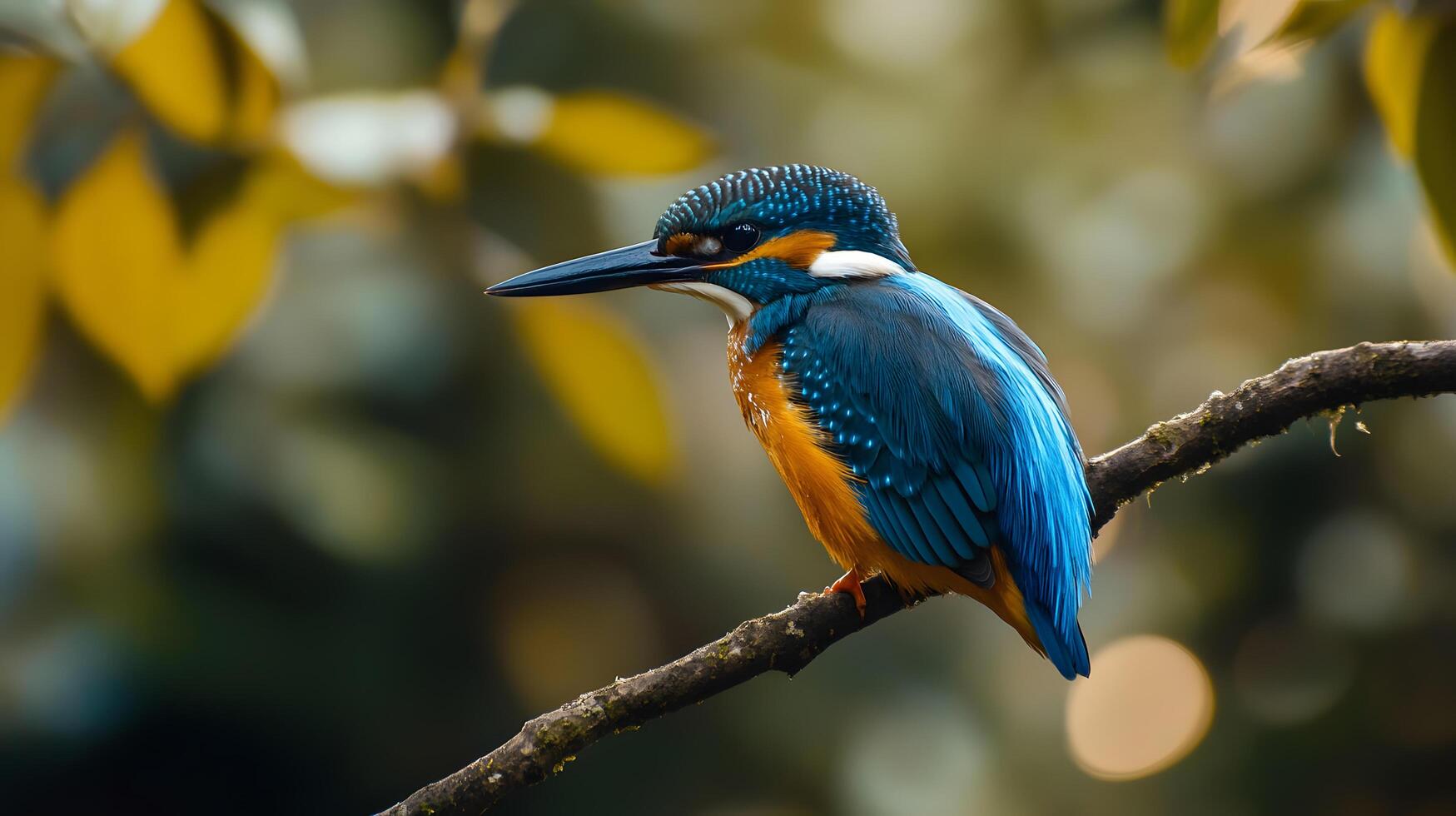 A blue and orange bird is perched on a branch photo