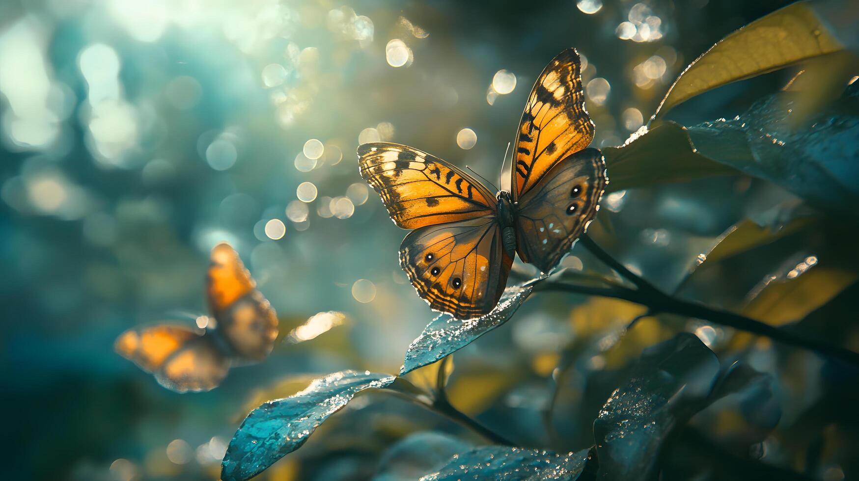 Two butterflies are resting on a leaf photo