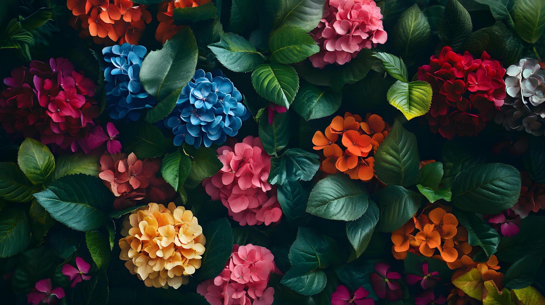 A colorful bouquet of flowers with a variety of colors including blue, pink photo