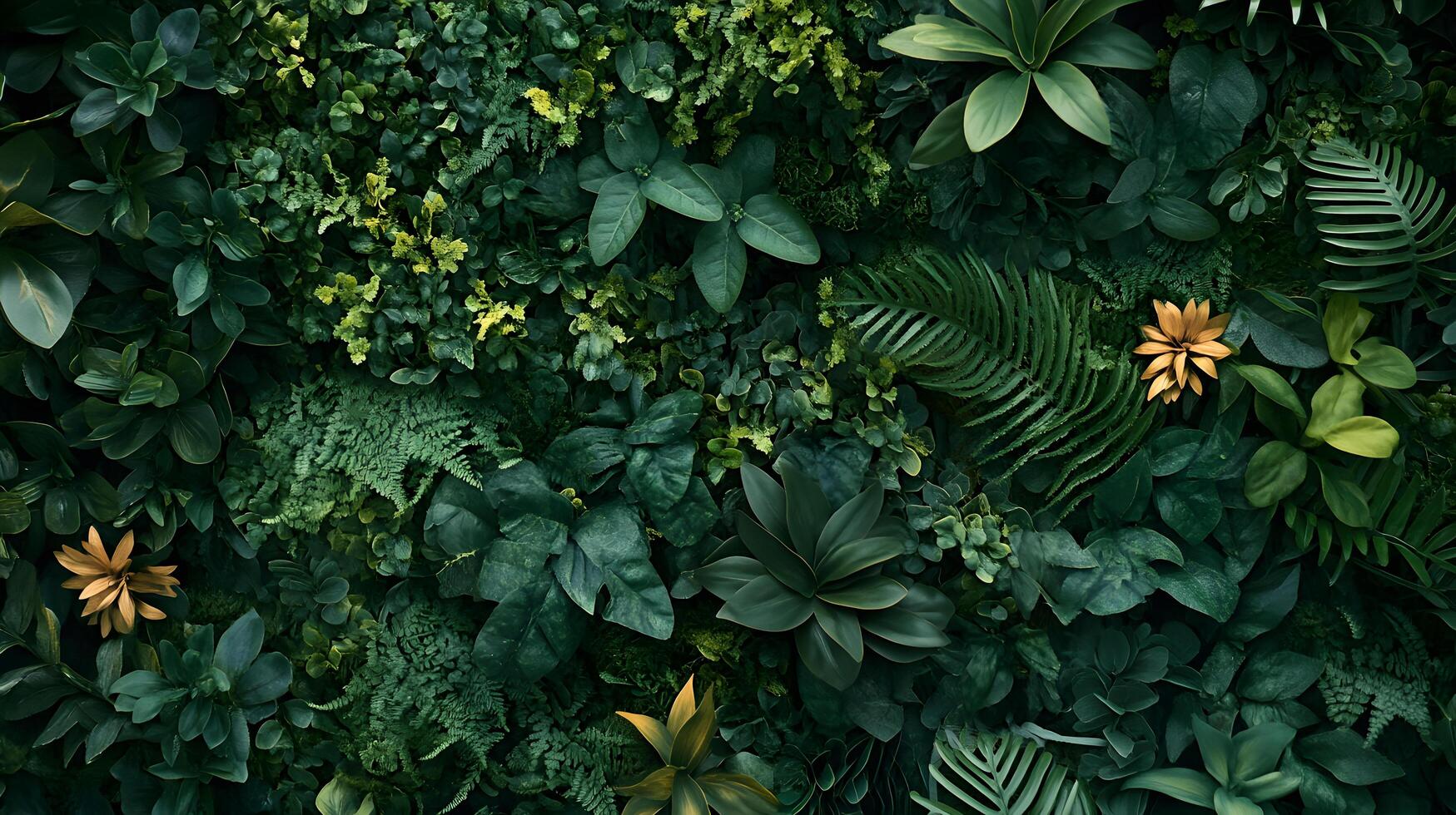 A lush green forest with many different types of plants and trees photo