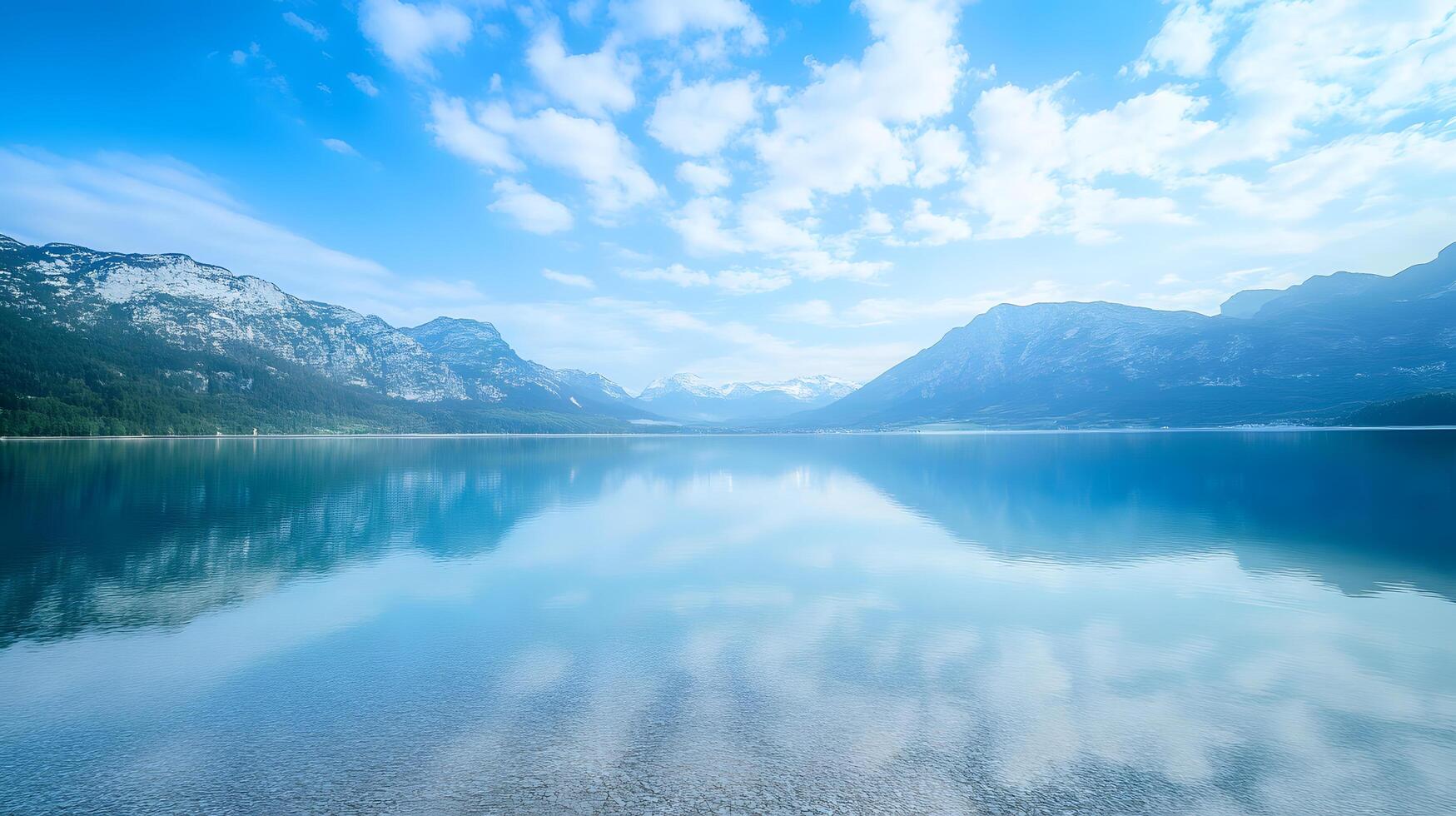 A beautiful blue lake with mountains in the background photo