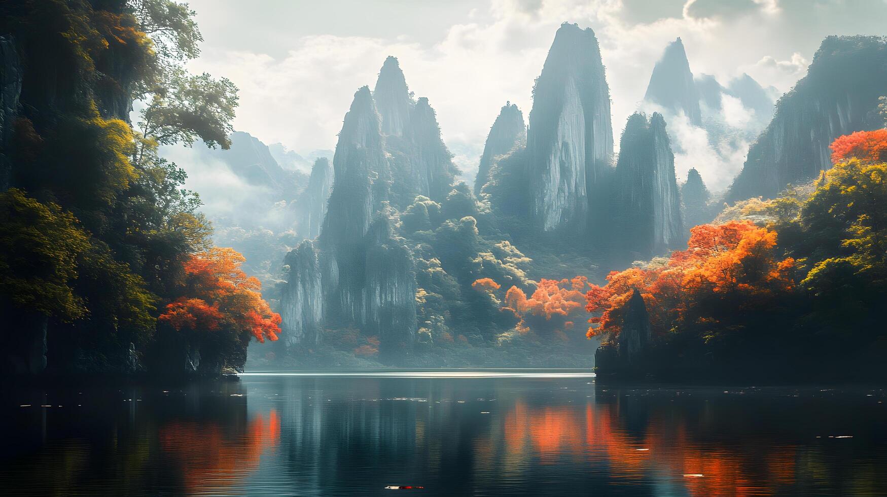 A beautiful mountain range with a lake in the foreground photo