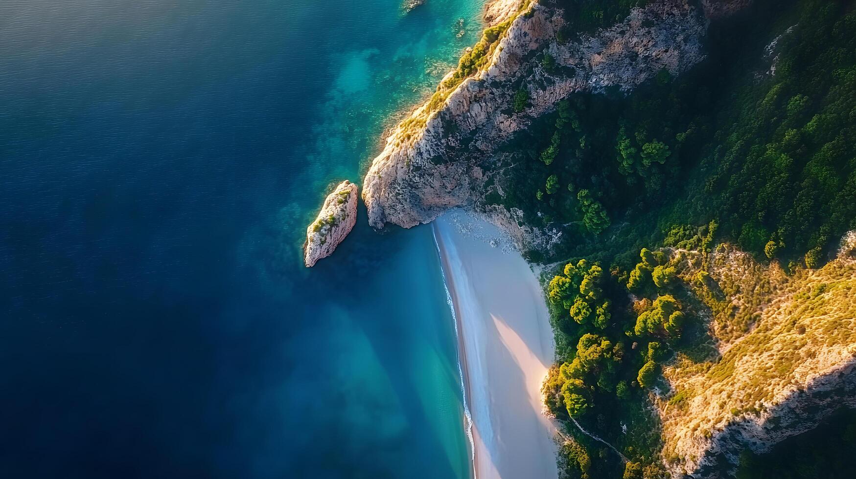 A beautiful beach with a rocky cliff in the background photo