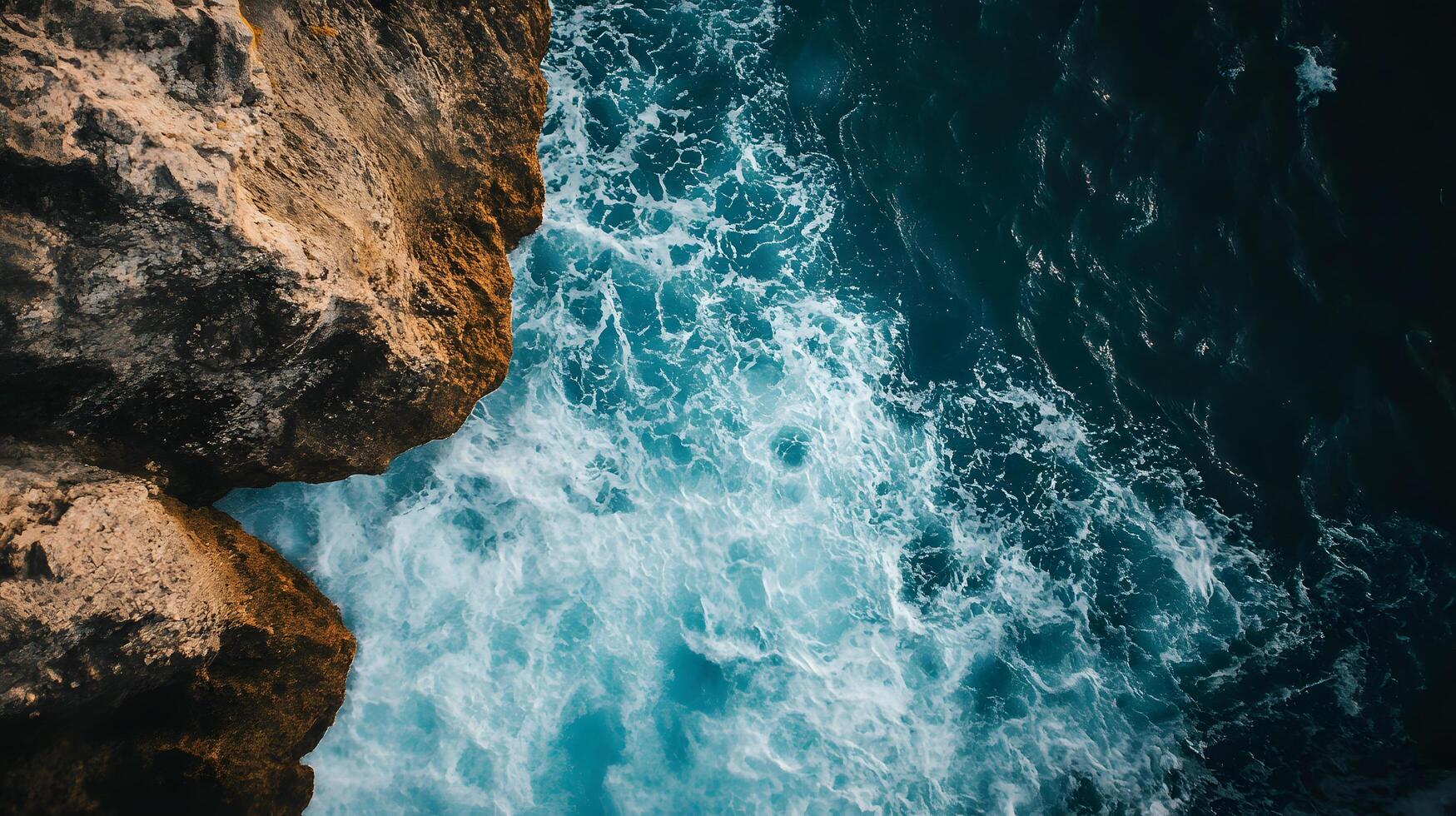 A rocky shoreline with a body of water in the background photo