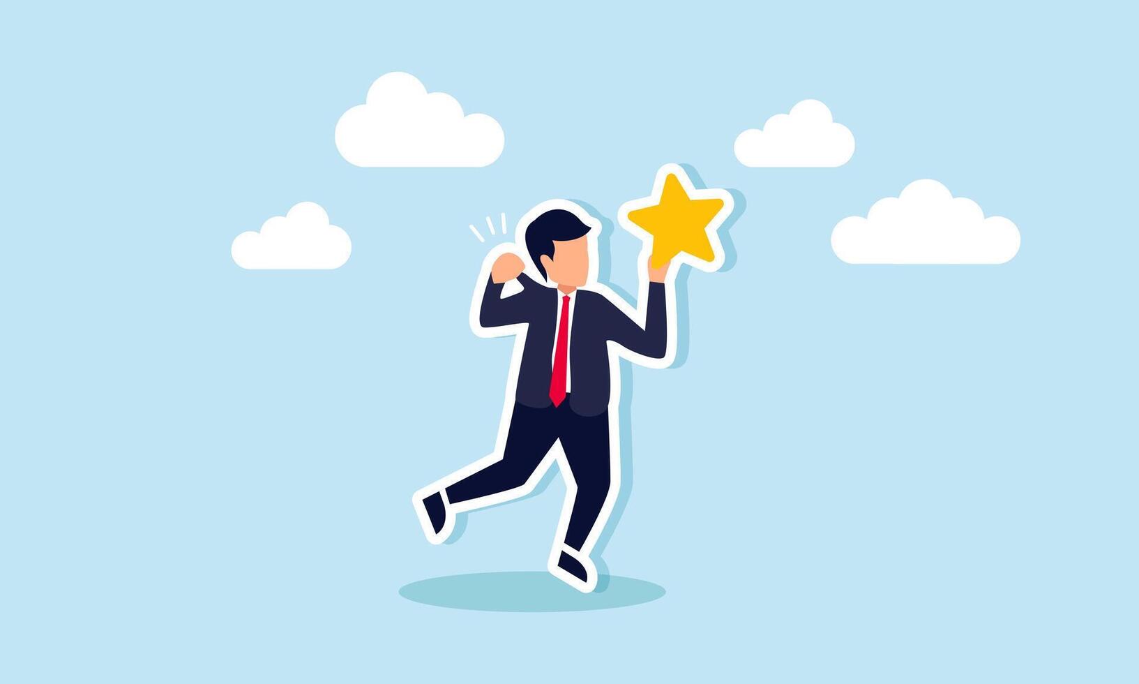 A businessman unconsciously pulls his own shirt while holding a star, illustration of self-awareness in restraining selfishness to improve business quality vector