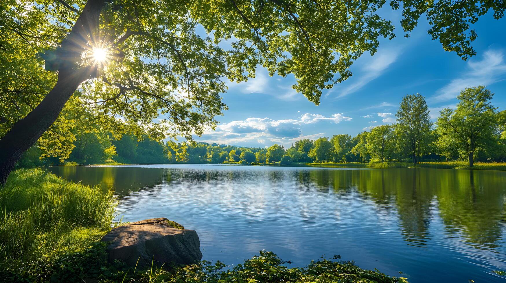 A beautiful lake with a tree in the background photo