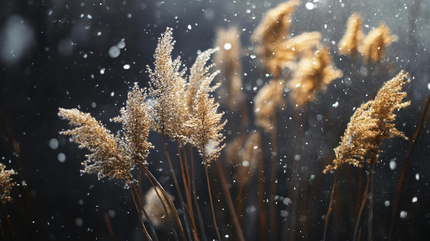A field of tall grass with snow on it photo