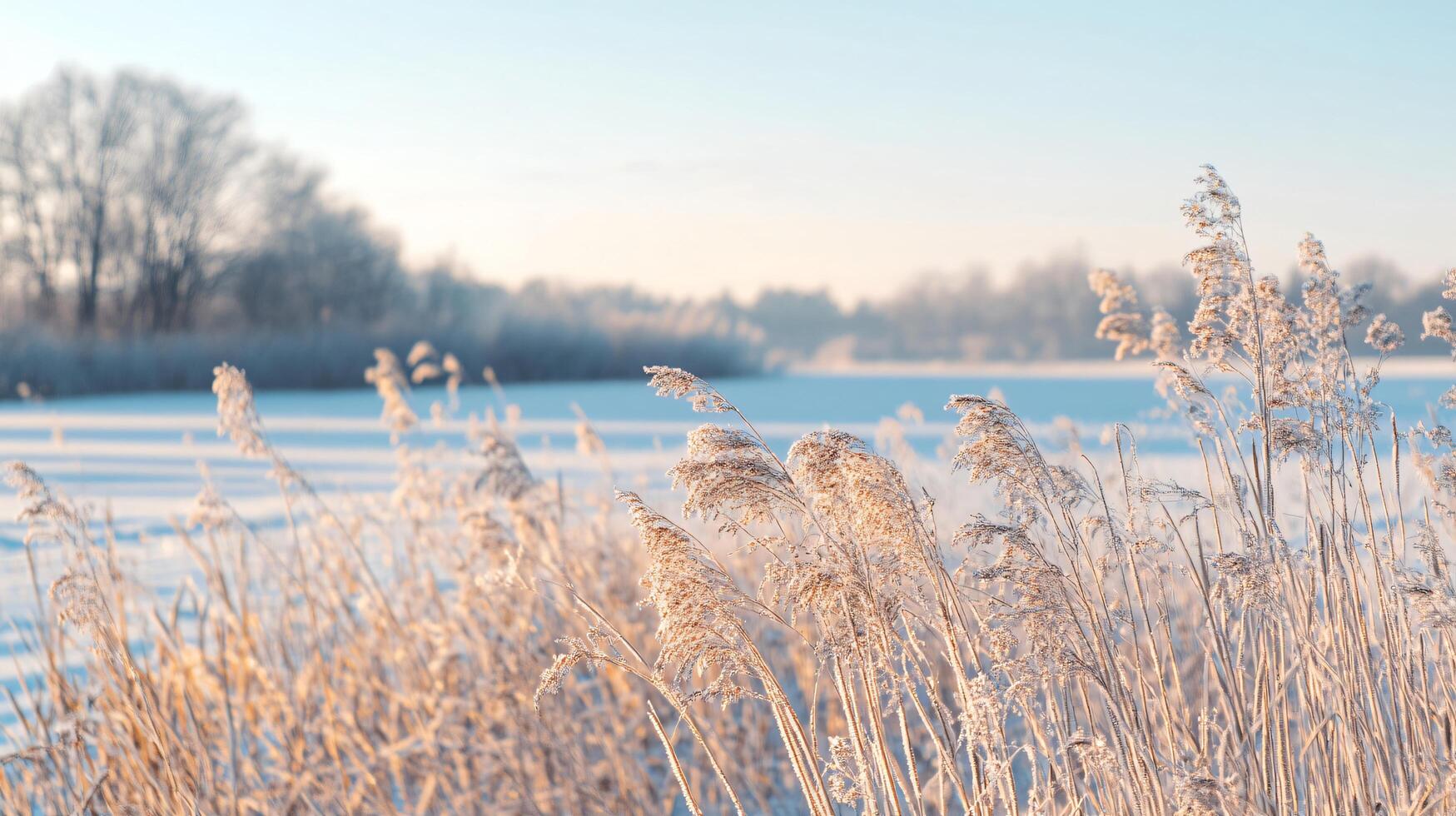 A field of tall grass covered in snow photo