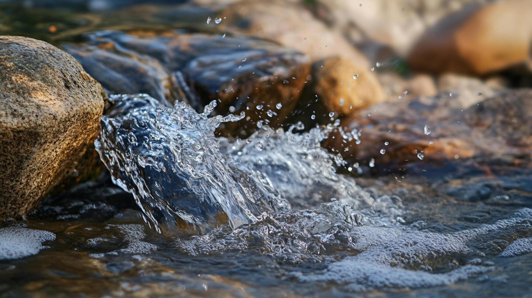 A rock is in front of a stream of water photo