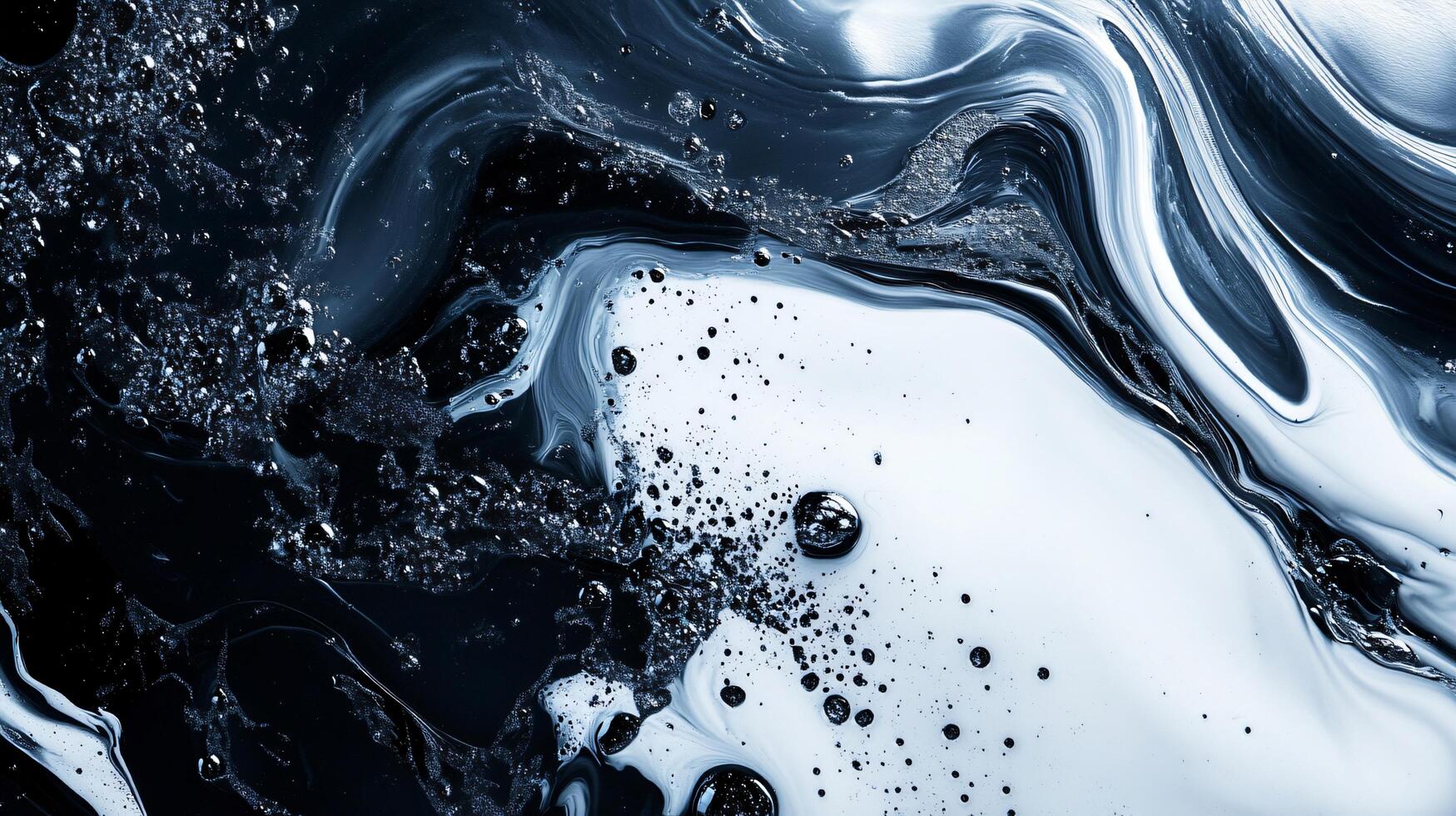 A painting of a blue and white swirl with a lot of black and white specks photo