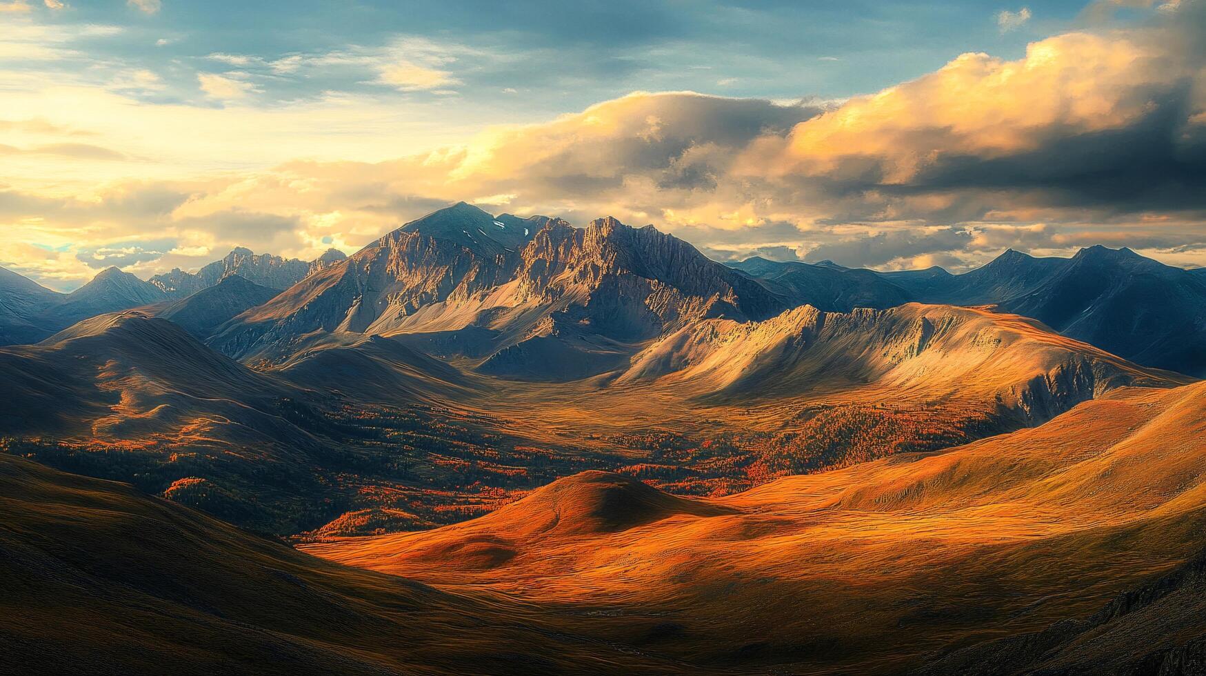 A mountain range with a cloudy sky in the background photo