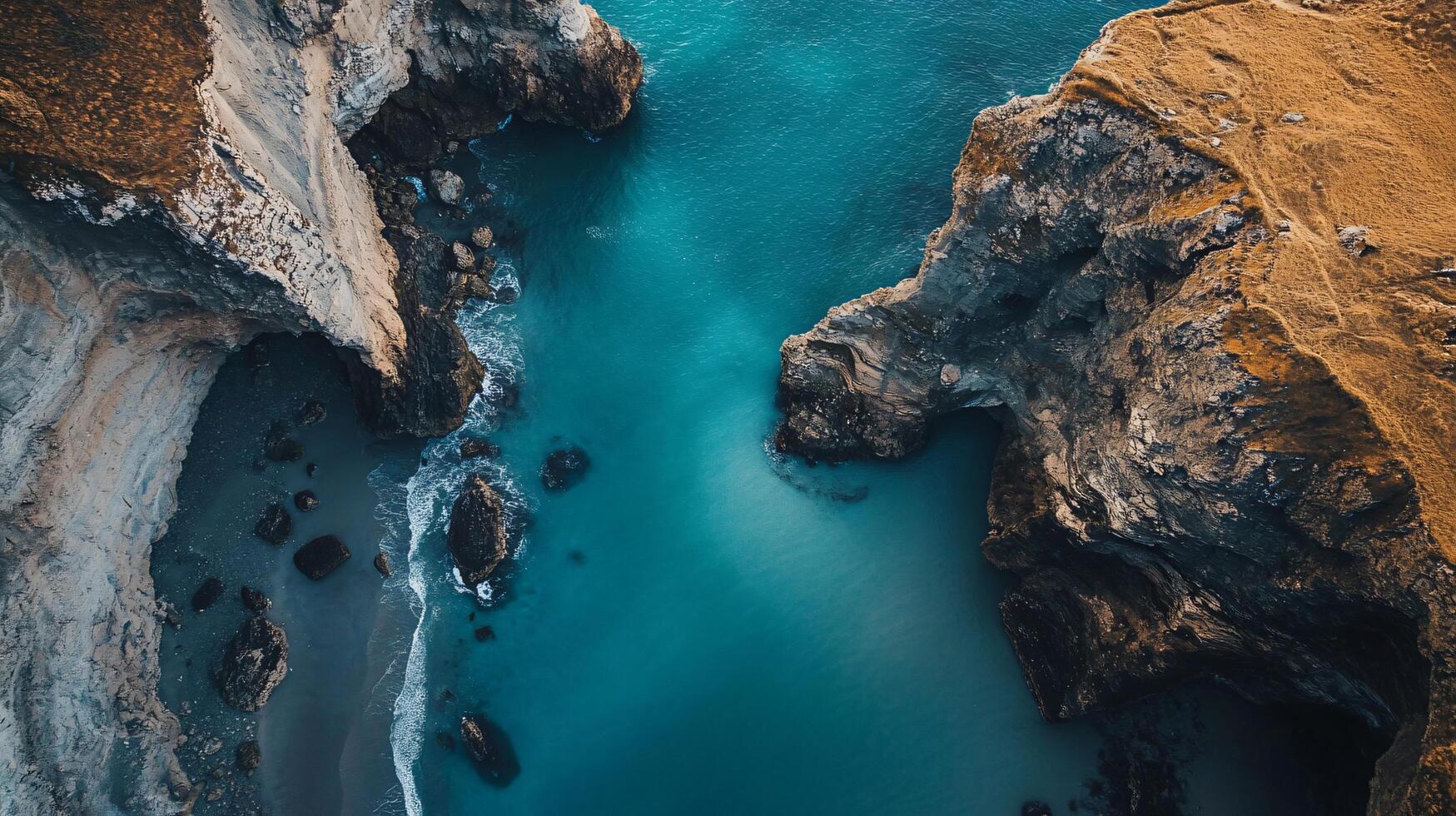 A beautiful blue ocean with a rocky shoreline photo